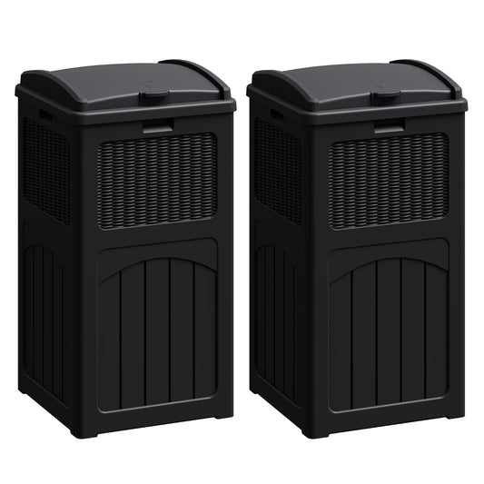Flamaker 30 Gallon Trash Can, Resin Outdoor Garbage Can with Lid, Waterproof Hideaway Patio Waste Bins for Outside Use (2 Pack, Black)