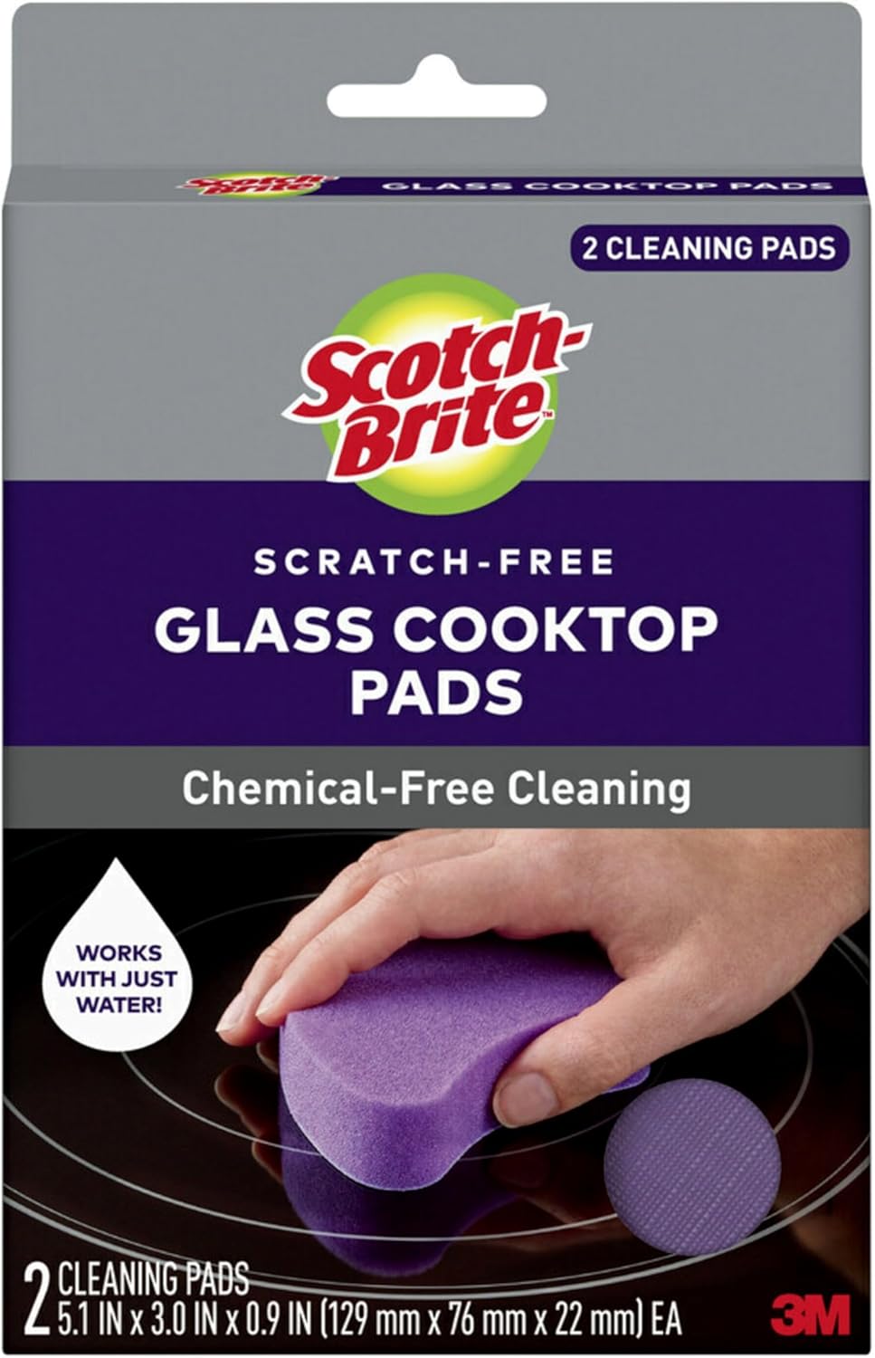 Scotch-Brite Glass Cooktop Pads, Scratch-Free & Non-Abrasive Scrubbers for Glass or Ceramic Stovetops, Cleans Burnt-On Messes with Just Water, Reusable Dishwasher-Safe Design, 4 Pads