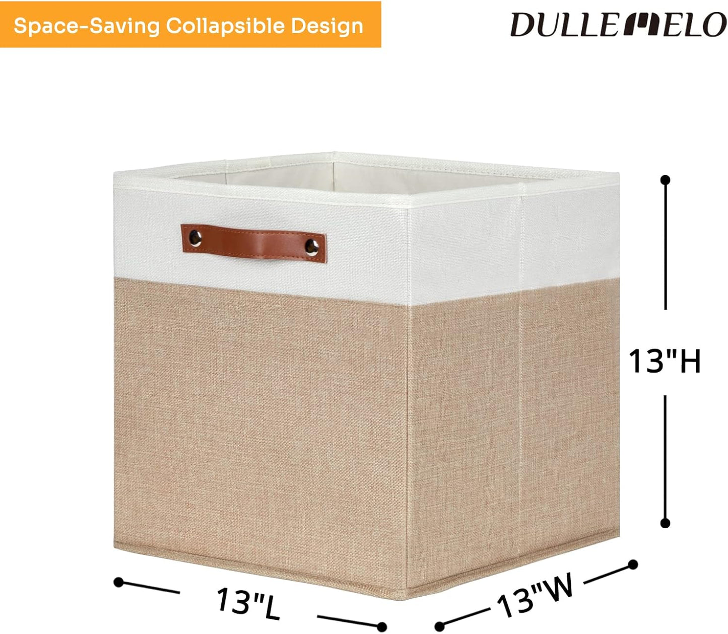 DULLEMELO Cube Storage Bins,13 x 13 x 13 inch Fabric Storage Cubes for Organizing,Collapsible foldable Linen Canvas Closet Storage Bins for Shelves Closet Bedroom Toys Home Office(White&Khaki-4 Pack)