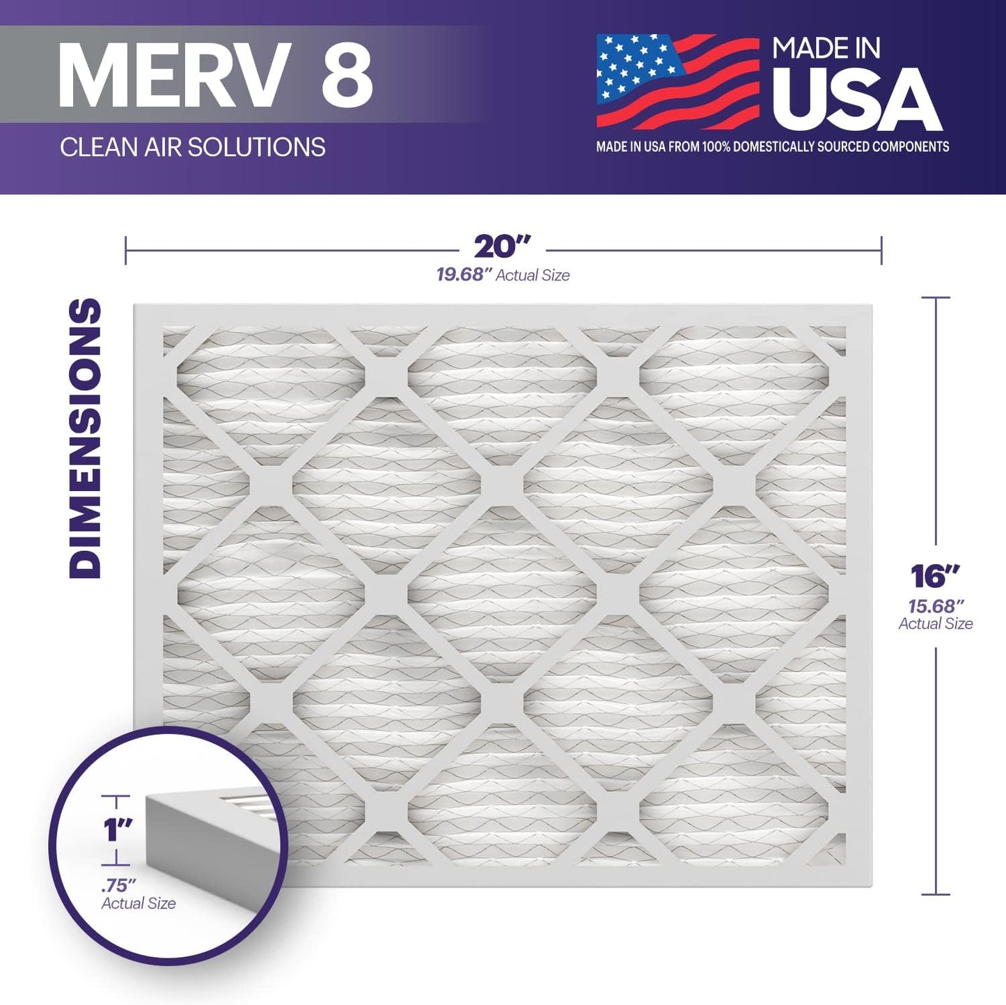 BNX TruFilter 16x20x1 Air Filter MERV 8 (12-Pack) - MADE IN USA – Dust & Pet Defense Electrostatic Pleated Air Conditioner HVAC AC Furnace Filters for Dust, Pet, Mold, Pollen MPR 600 – 700 & FPR 5