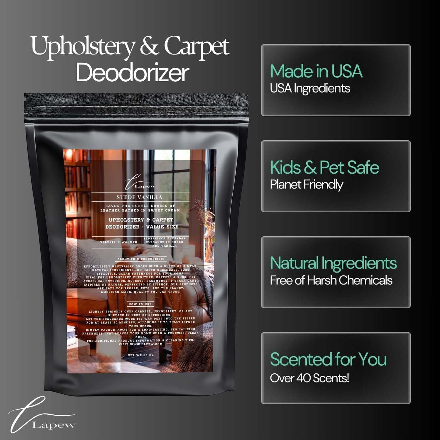 Suede Vanilla Carpet Freshener Powder Refill 36 oz | Powerful Odor Eliminator for Home | Upholstery Deodorizer | Carpet Deodorizer | Pet Urine | Cat Litter Box