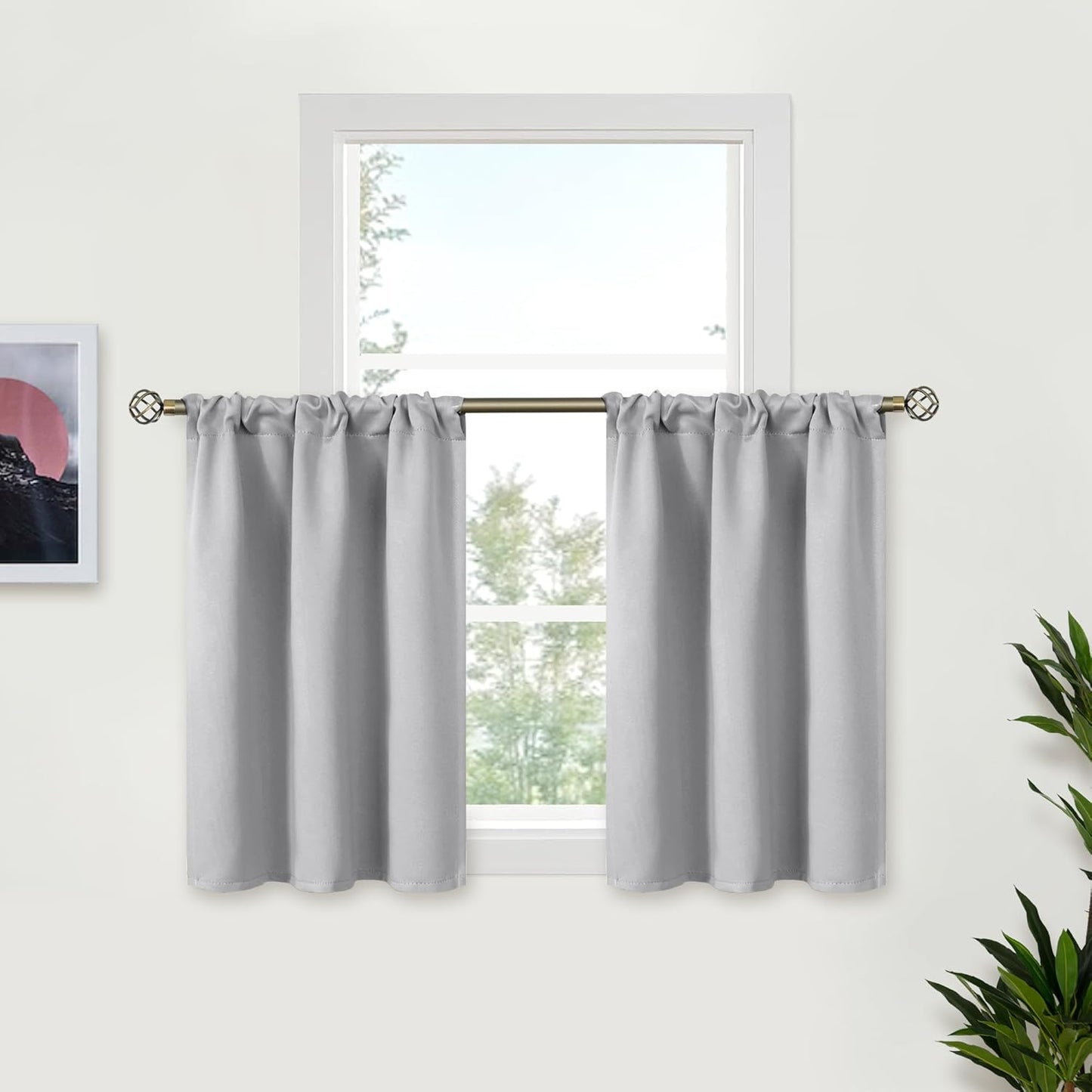 BGment Light Grey Short Curtains 36 Inches Length for Kithchen Window Over Sink - Small Half Window Drapes with Rod Pocket Darkening Privacy for Cafe Front Door Bathroom, 2 Panels, 29 x 36 Inch