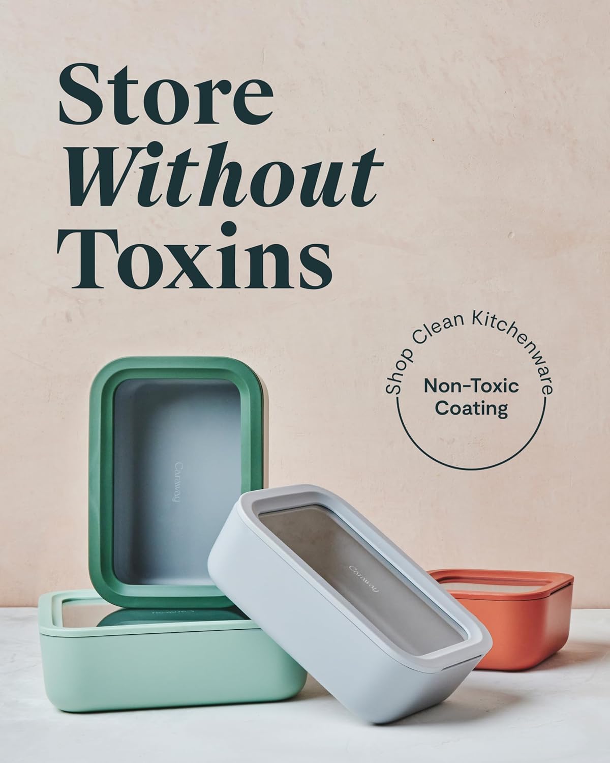 Caraway 25pc Glass Food Storage Set - Glass Storage Containers for Food - Non-Toxic Ceramic-Coated Glass - Air Release Technology - Compact & Stackable Design - Perracotta