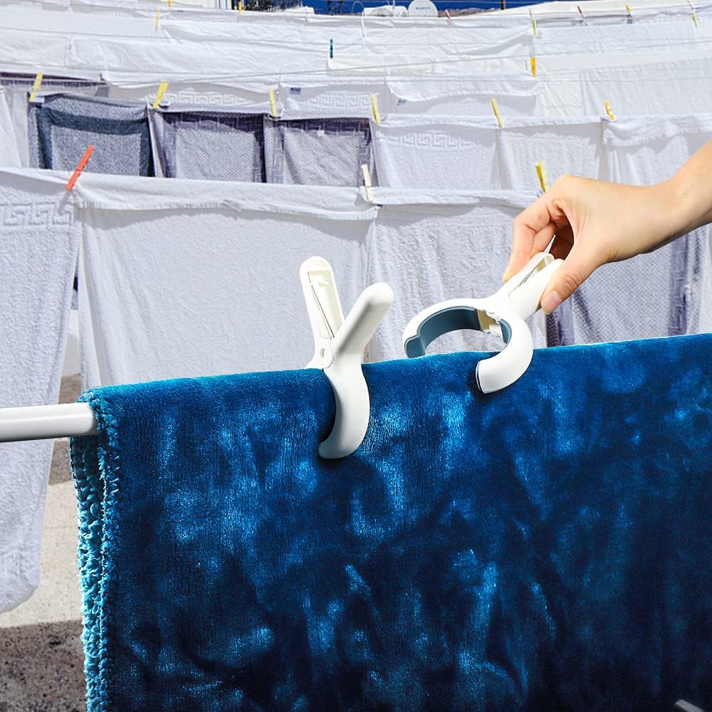 Beach Towel Clip, 10 PCS Cloth Pins, Quilt Drying Clip, Plastic Clothespins, Strong Grip Holder to Dry Laundry on Clothesline and Hanging Rack(6 Small and 4 Large Random Color)