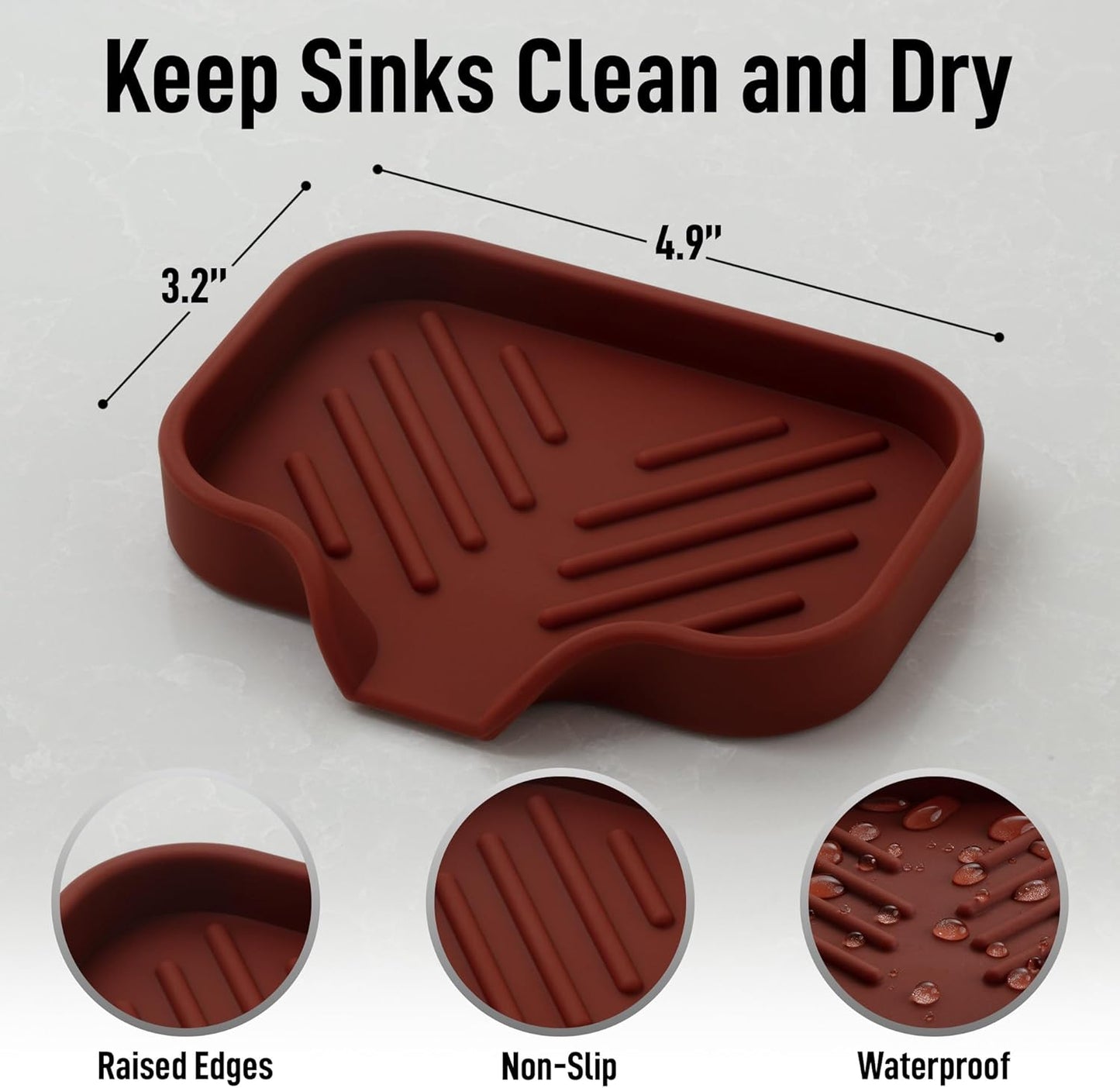 Zulay Kitchen Small Silicone Sponge Holder (4.9x3.3”) – Space-Saving Sink Organizer Tray for Sponge, Soap, Brush & More – Compact Non-Slip Dish for Kitchen & Bathroom (Canyon Rose)