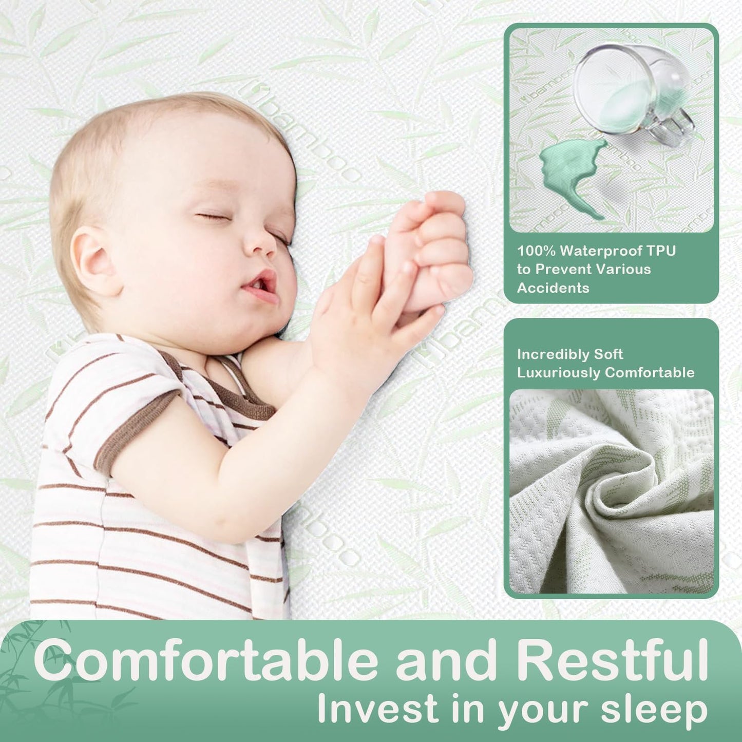 Queen Mattress Protector Waterproof Mattress Pad Washable Bamboo Rayon Mattress Cover Breathable Noiseless Bed Protector 5" - 21'' Elastic Fitted Deep Pocket