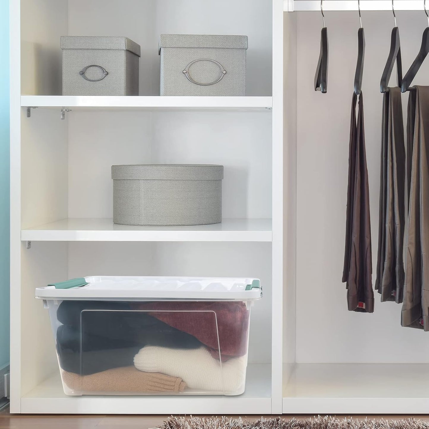 35 L Clear Large Storage Box, Plastic Storage Bins, Set of 4