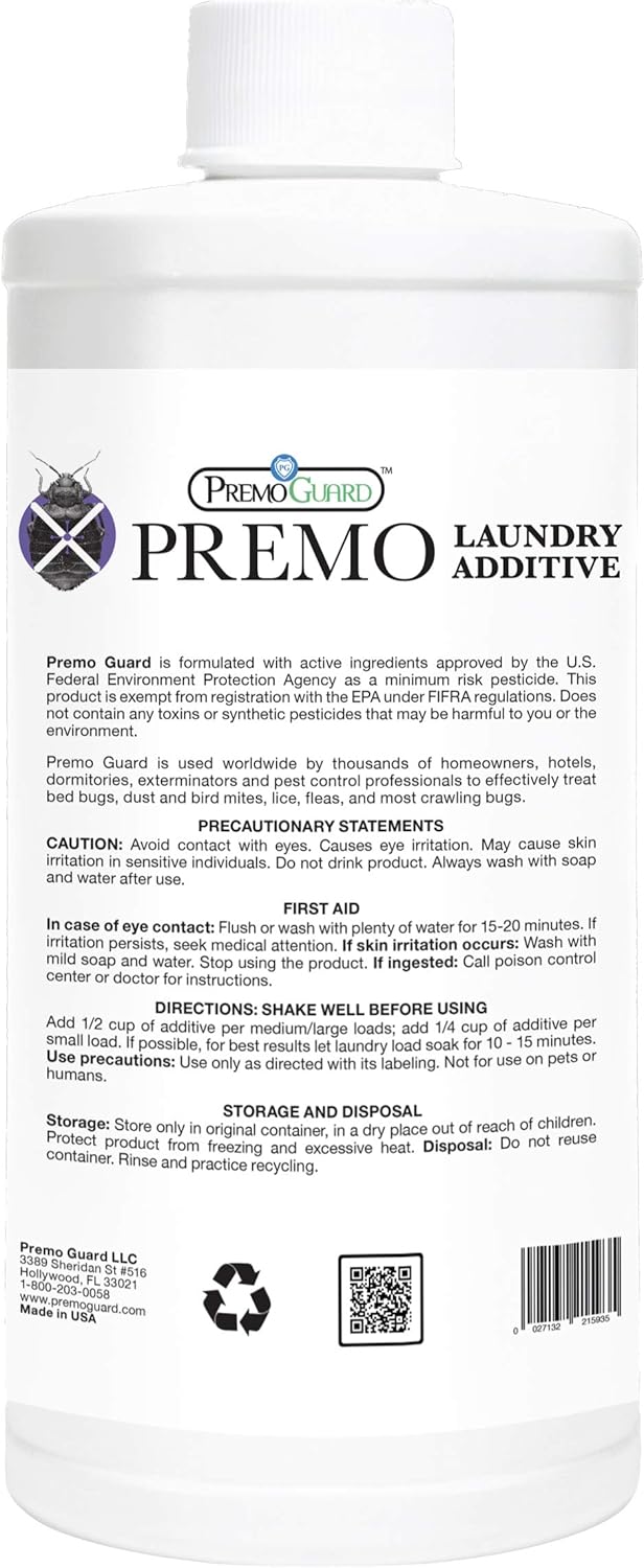 Bed Bug & Mite Laundry Detergent Additive by Premo Guard – 32 oz – Child & Pet Friendly – Stain & Odor Free – Best Natural Non-Toxin Treatment