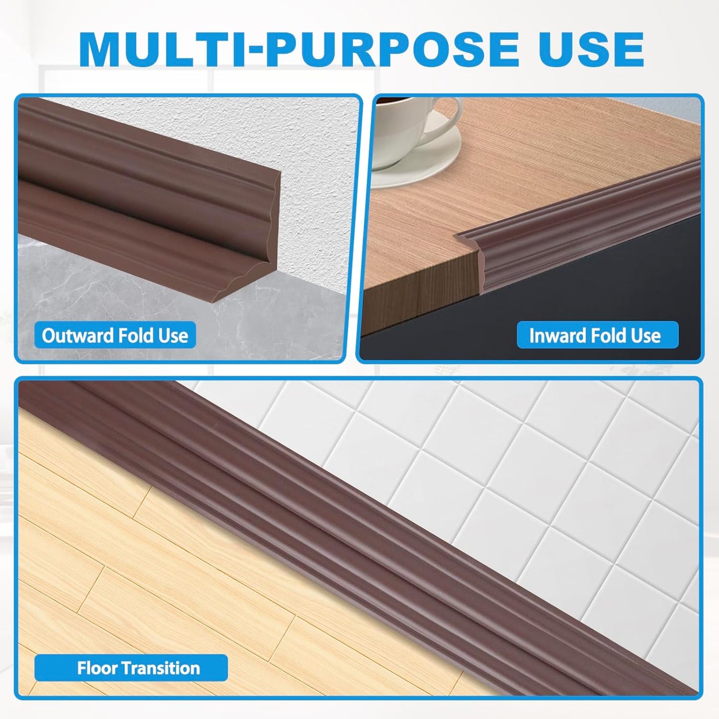Wall Corner Protector Peel and Stick Corner Trim Molding Flexible Inside & Outside Wall Edge Guard Self Adhesive Moulding Trim for Edge Use, Brown, 2.3” W x 10’ L