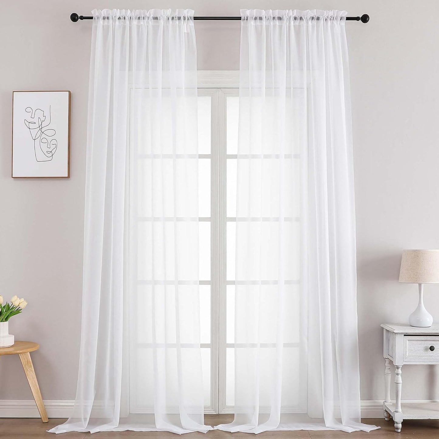 Chyhomenyc Extra Long White Sheer Curtains 120 Inches Long 2 Panels, Light Filtering White Curtains for Living Room, Soft Gentle Voile Rod Pocket Bedroom Window Drapes, 59Wx120L Inch, 10FT, 2PCS