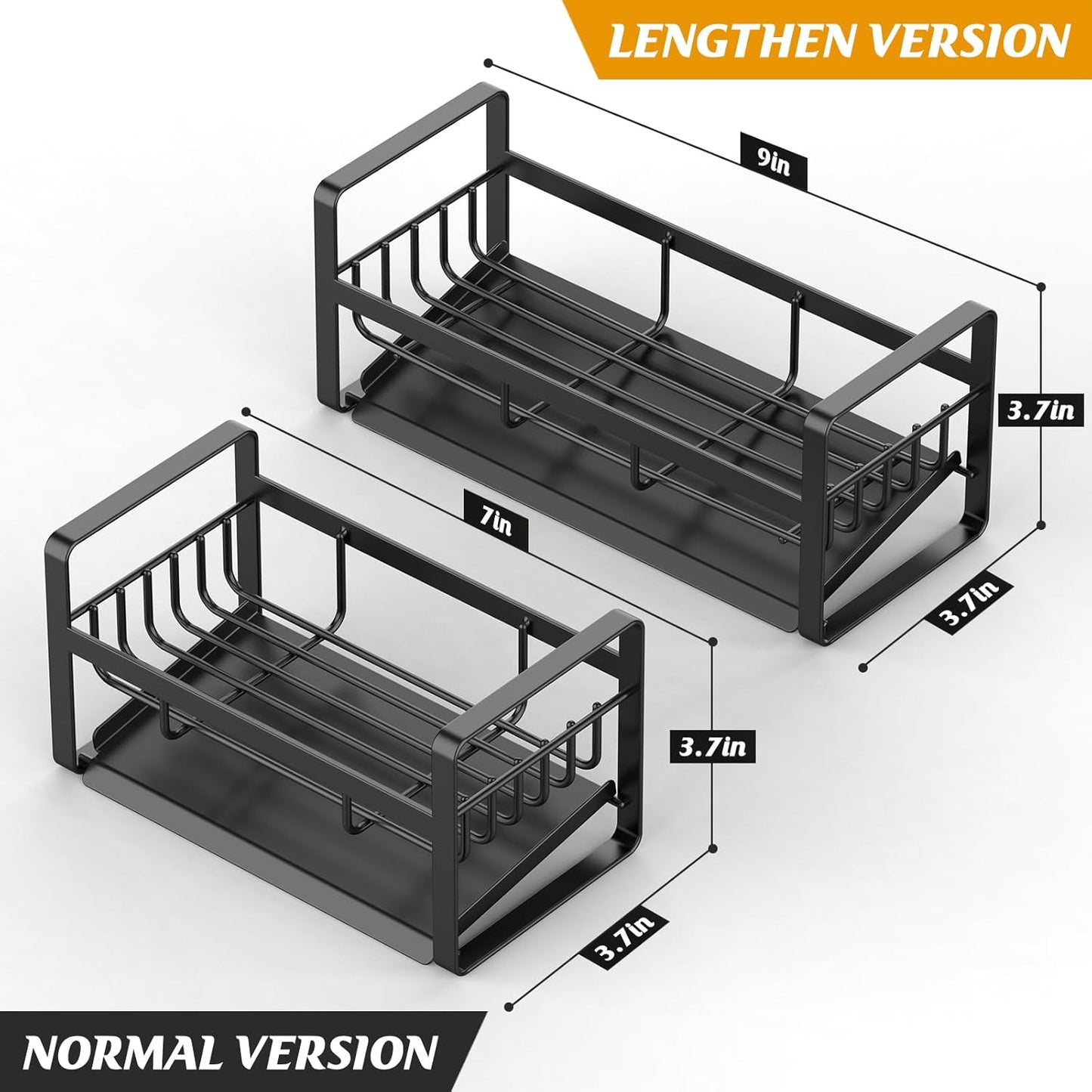 Sponge Holder for Kitchen Sink,Stainless Steel Kitchen Sink Organizer with Auto Draining Tray,Countertop Sink Caddy for Sponge Holder Soap Brush Dispenser,Black-Large