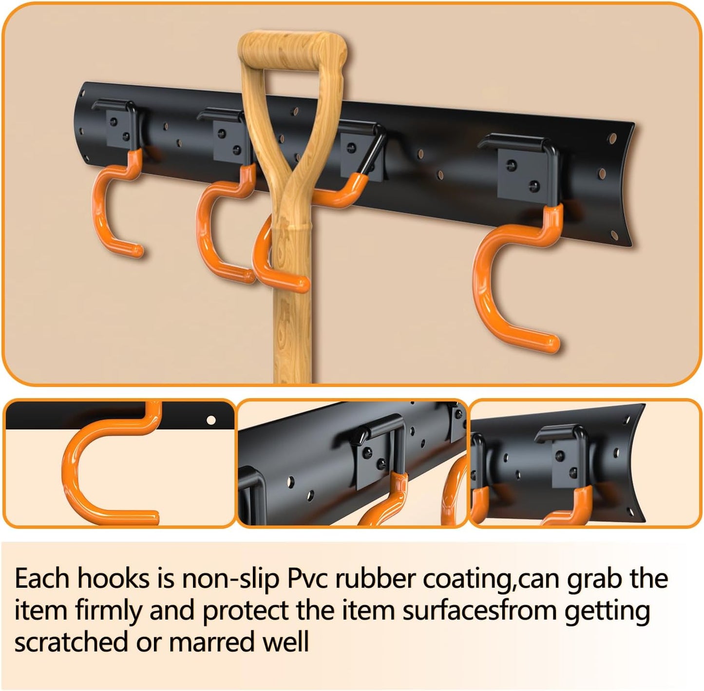 3-H 6×16" All Metal Garden Tool Organizer, Garage Tool Organizer, Broom Holder Wall Mount for Garage, Shed, Garden, Basement Hanging and Organizing Rake, Mop, Shovel, Hose