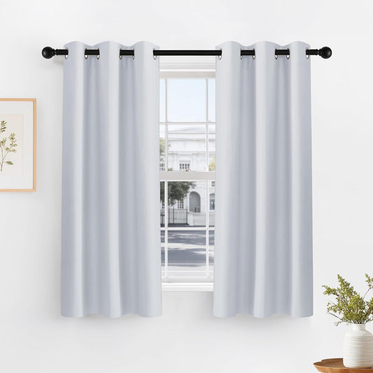 PONY DANCE Short Window Curtain Panels 40 inch Long - Room Darkening Drapes for Bedroom Dorm Storage Cabinet Door Kitchen Basement Farmhouse Decor, Greyish White, W 42 x L 40 inches, 2 Panels