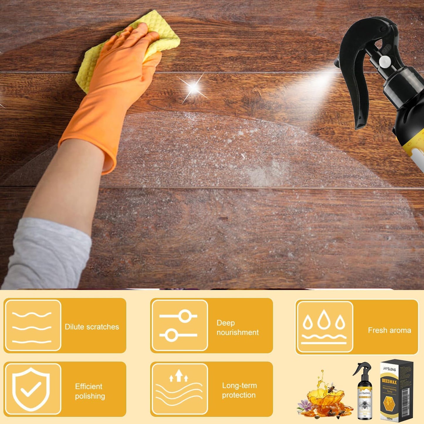 2Pcs Natural Beeswax Care Spray & Restorer, 2025 New Bees Wax Furniture Polish and Cleaner, Beeswax Furniture Polish for Wood, For Living Room, Kitchen, Leather and Furnitures Polishs - 120 ML