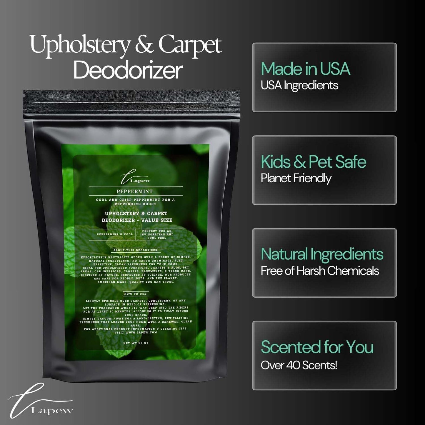 Peppermint Carpet Freshener Powder Refill 36 oz | Powerful Odor Eliminator for Home | Upholstery Deodorizer | Carpet Deodorizer | Pet Urine | Cat Litter Box