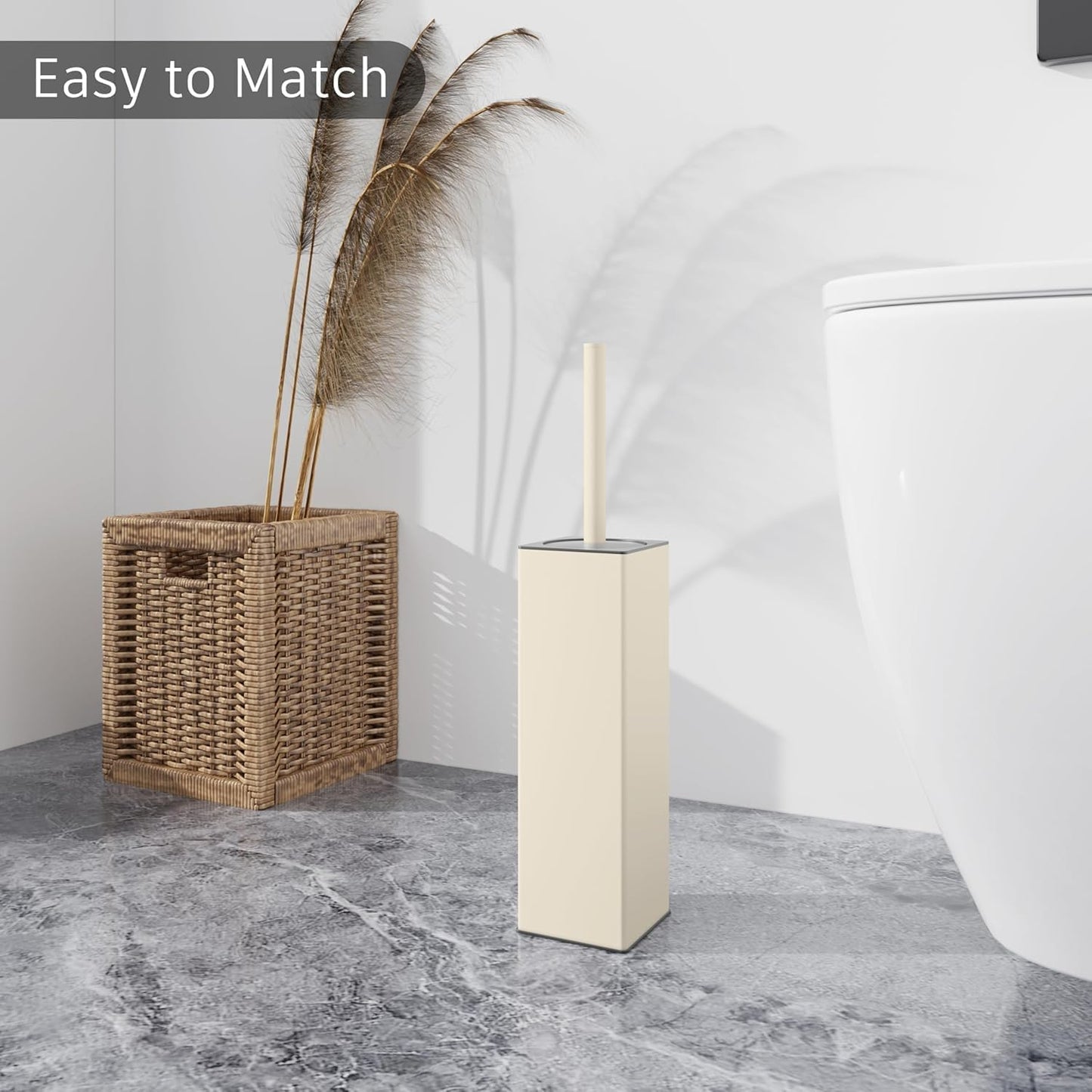 BGL Standing Toilet Brush and Holder Matte White Aluminium Toilet Bowl Cleaner Brush and Holder for Bathroom Storage and Organization, Square Design Sturdy and Space Saving