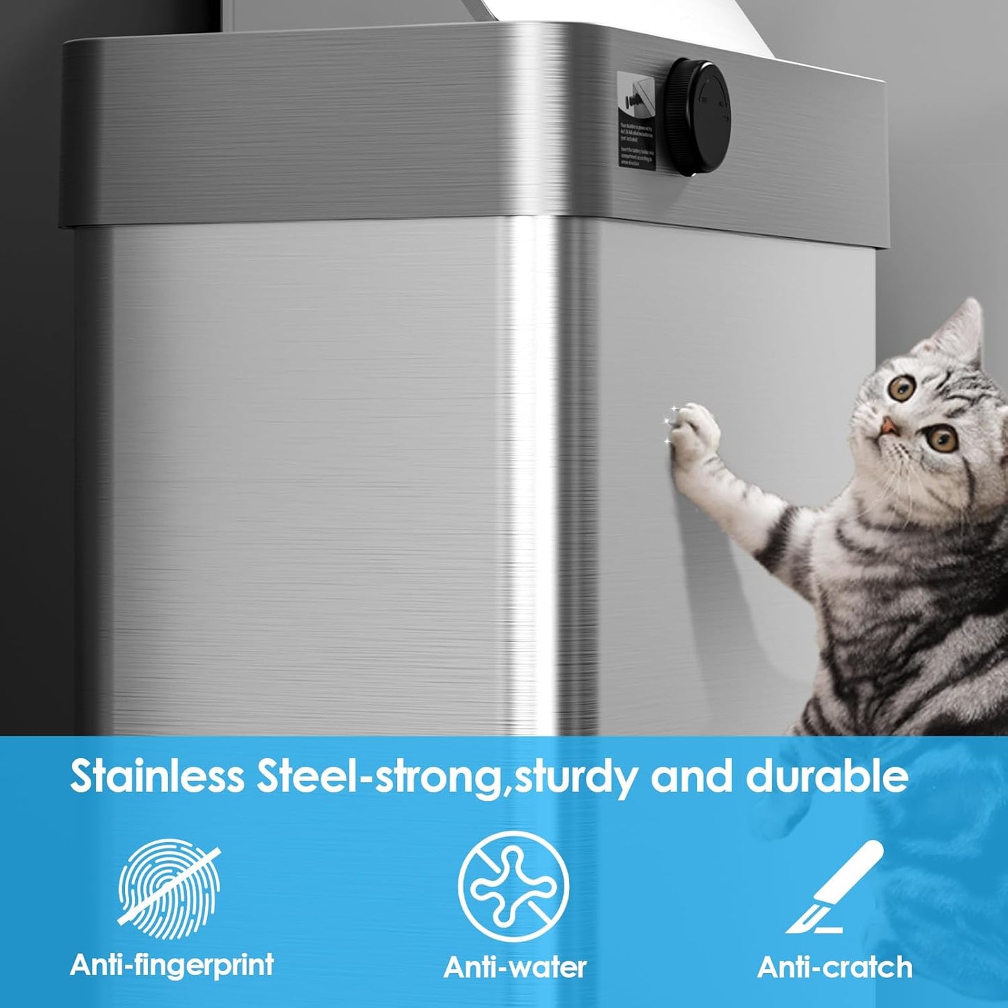 TLSUNNY 13.2 Gallon Motion Sensor Trash Can,Touchless Automatic Garbage Can,Brushed Stainless Steel Smart Bin,with Bag Holder,Soft Close Lid,for Kitchen,Office,RV,Bedroom,Living Room (Silver, 50L)