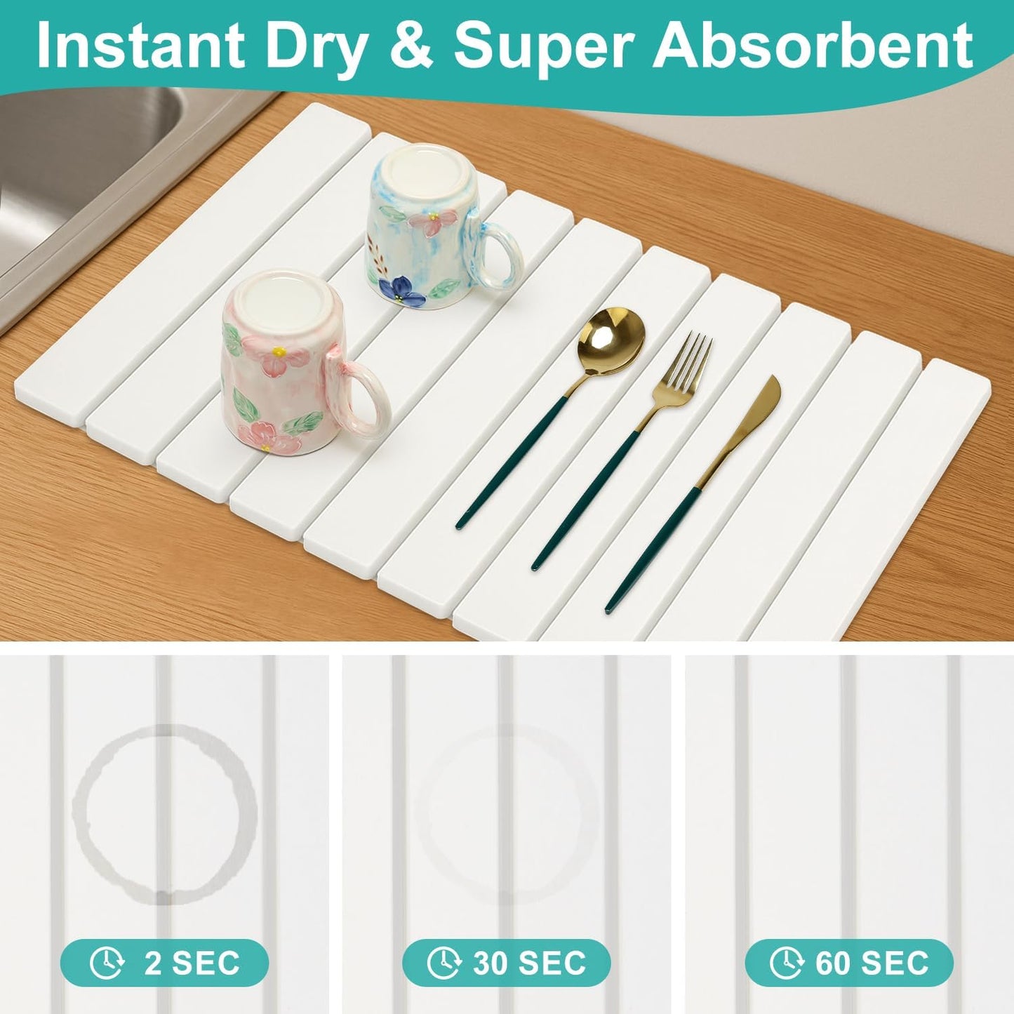 3 Pcs Large Stone Dish Drying Mat for Kitchen Sink Counter Dish Pads Diatomaceous Earth Mats Quick Fast Drying Stone Mat Diatomite Absorbent Tray Dry Matt Kitchen Countertop Dishes Drainer Mat