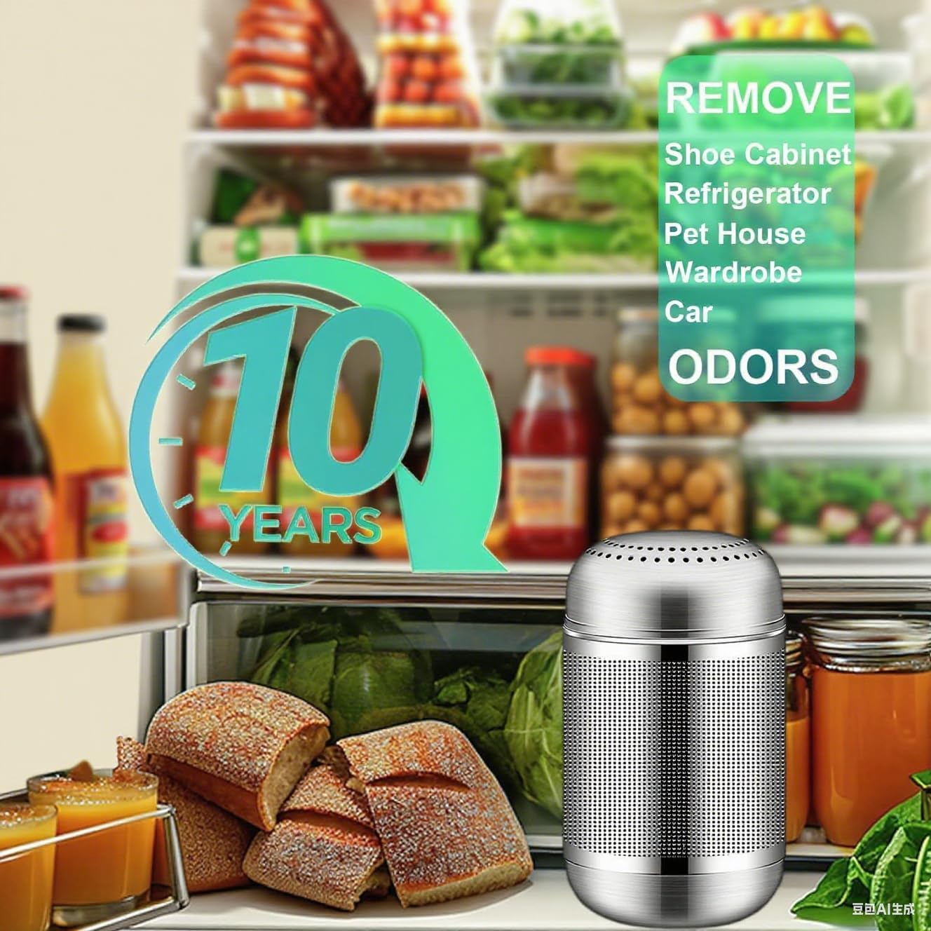 Fridge Deodorizer Odor Eliminators – Activated Carbon, 10-Year Lifespan for Fridge & Freezer, Room, RV, Car, Closet, Shoe Cabinets and more