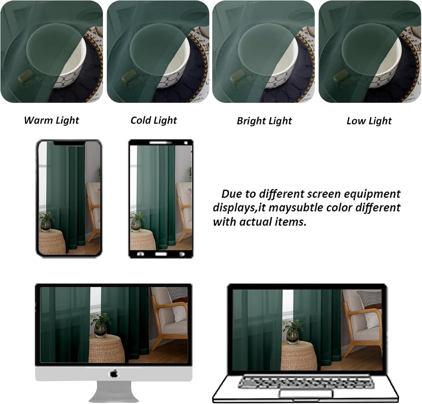 Chyhomenyc Hunter Green Sheer Curtains 45 Inch Long 2 Panels, Short Voile Drapes for Dinning Small Windows Bathroom Living Room Bedroom, Rod Pocket, 42Wx45L Inches