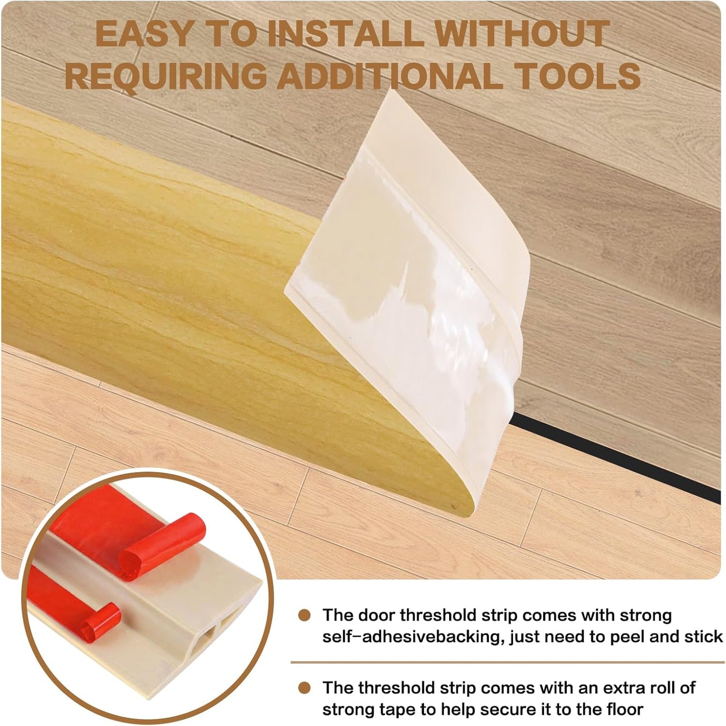 Floor Transition Strip Vinyl Door Threshold Ramp Self Adhesive Carpet Edging Strip Doorway Edge Trim, Overlap Edge Reducer for Laminate Carpet, Floor, Tile (Raw Wood Grain, 3/5" to 4/5", 3.3Ft)