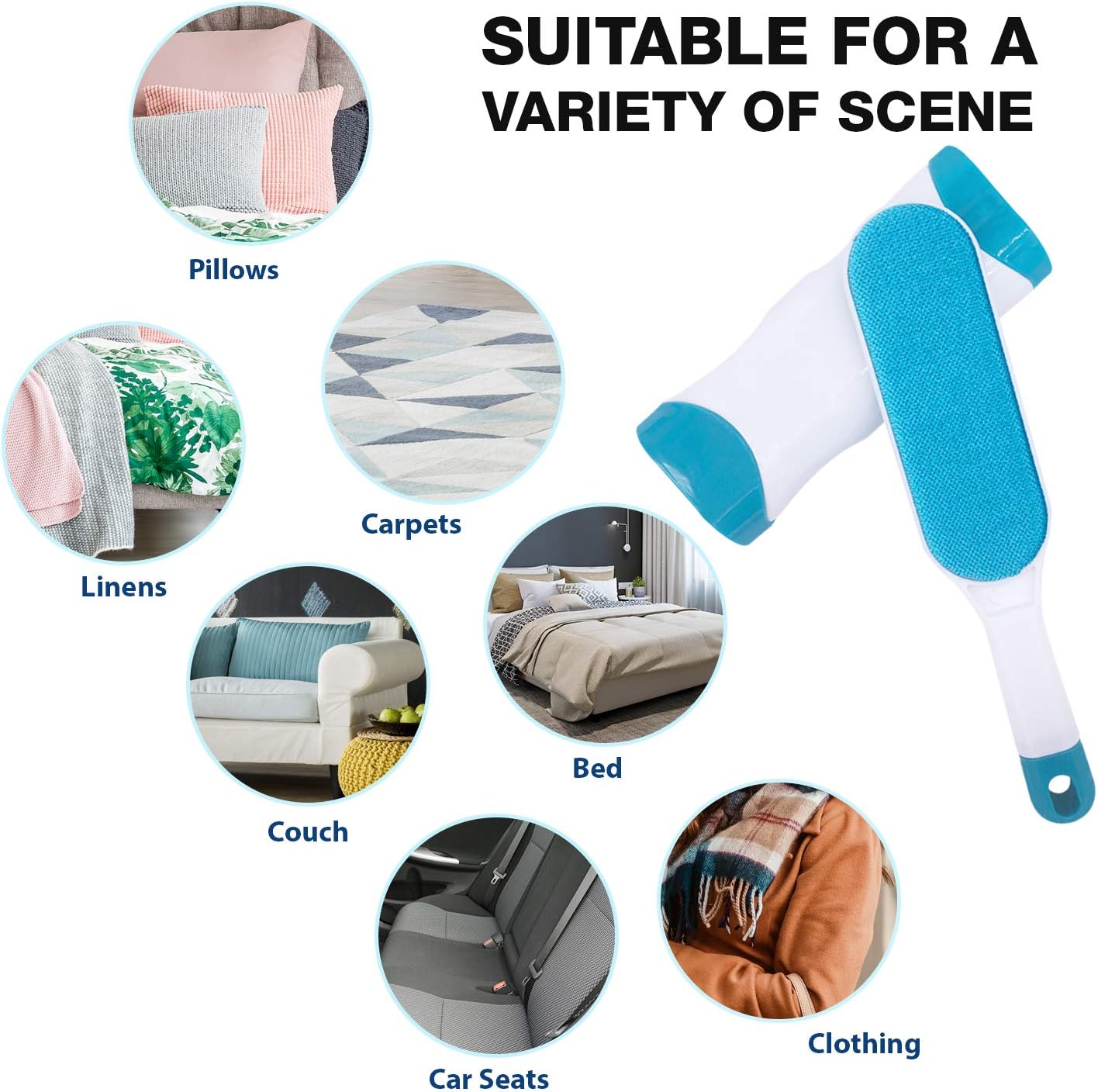 Pet Hair Remover for Clothes: Reusable Dog Cat Fur Lint Removal Brush for Clothes Furniture Couch Carpet Bed Car Seat - Self-Cleaning for Pet Owners (Fresh Blue, 1 Pack)