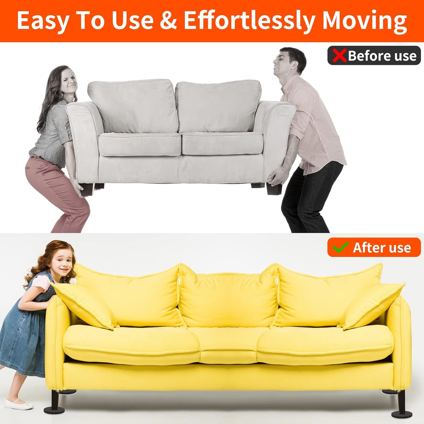 Ezprotekt 3.5" Felt Furniture Movers Sliders for Hardwood & Vinyl Floors, 16 Pcs Square Reusable Felt Furniture Moving Pads for Heavy Duty Sofa Bed Couch Cabinet, Move Items and Quickly (Black)