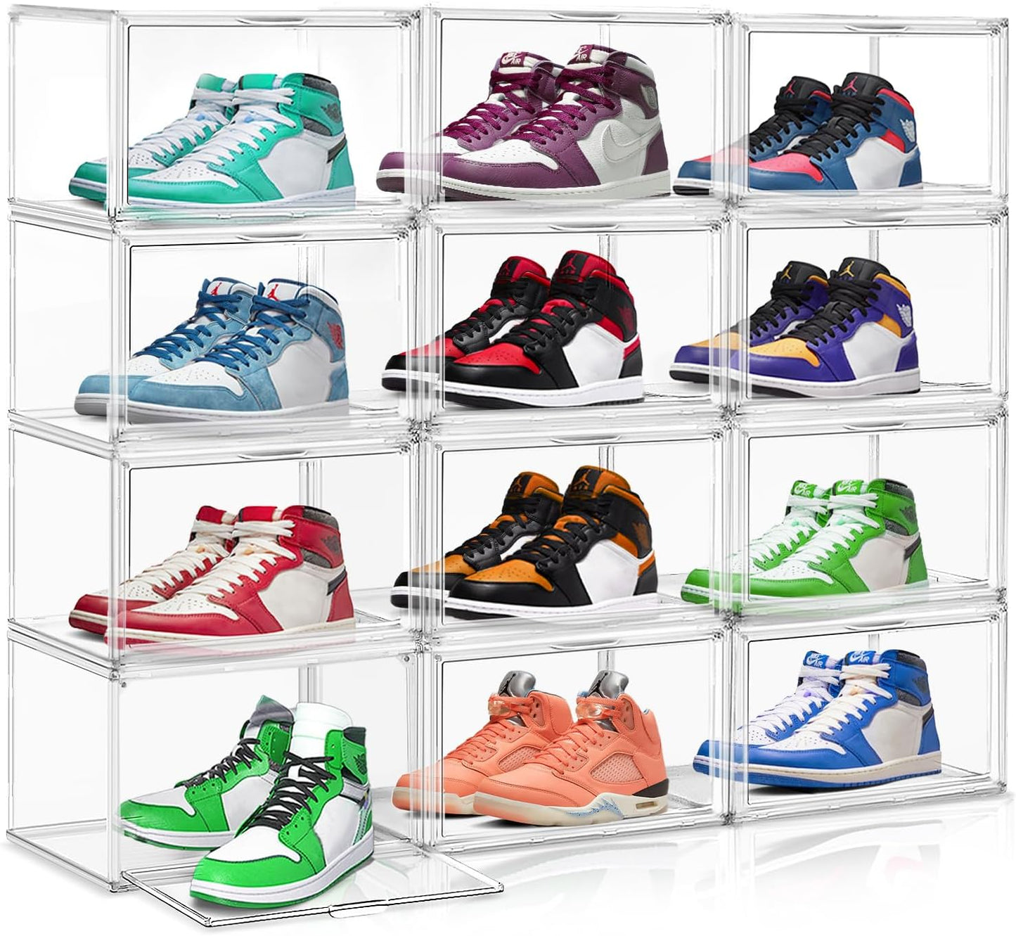 10 Pack Shoe Box Organizer Clear Plastic Stackable Shoe Boxes with Magnetic Lid Acrylic Display Case Shoe Containers for Entryway,Sneaker Storage Fit up to US Size 12