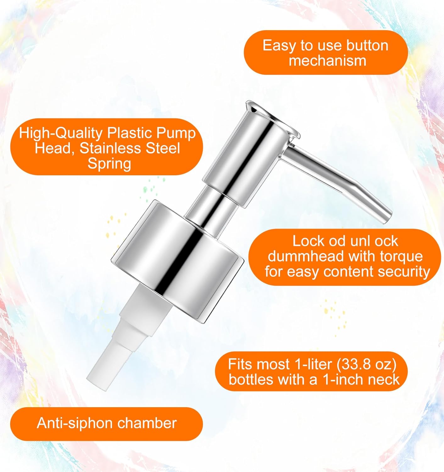 Soap Dispenser Replacement Pump, 4Pcs Replacement Pump for Soap Dispenser, Lotion, Hand Soaps, Easy to Press & 360 Degrees Rotatable for Fast Liquid Discharge (Silver)