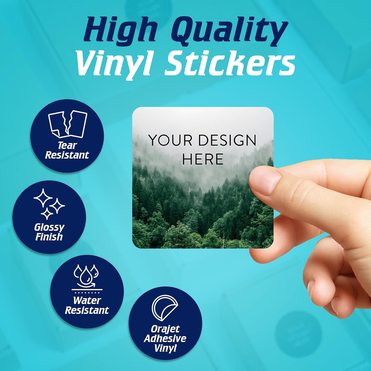 100 Custom Vinyl Stickers - Upload Your own Image, Text, Design, Logo - Personalized Logo Labels for Handmade, Packaging, Bottle, Jars, Candle, Brand Stickers (Foggy Valley, 2x2 Square)