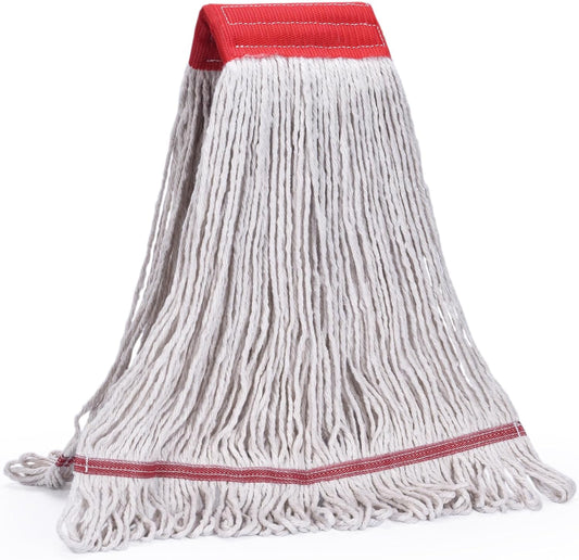 Matthew Cleaning Commercial Mop Head Replacement, 5 Inch Wide Headband, Looped End Cotton Blend String Wet Mops for Floor Cleaning, 18 oz Medium, 1-Pack White