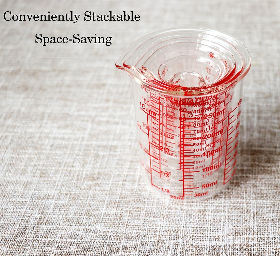 Ackers 7-Piece Glass Measuring Cup Set, Borosilicate Beaker Style Nesting Liquid Measuring Cups