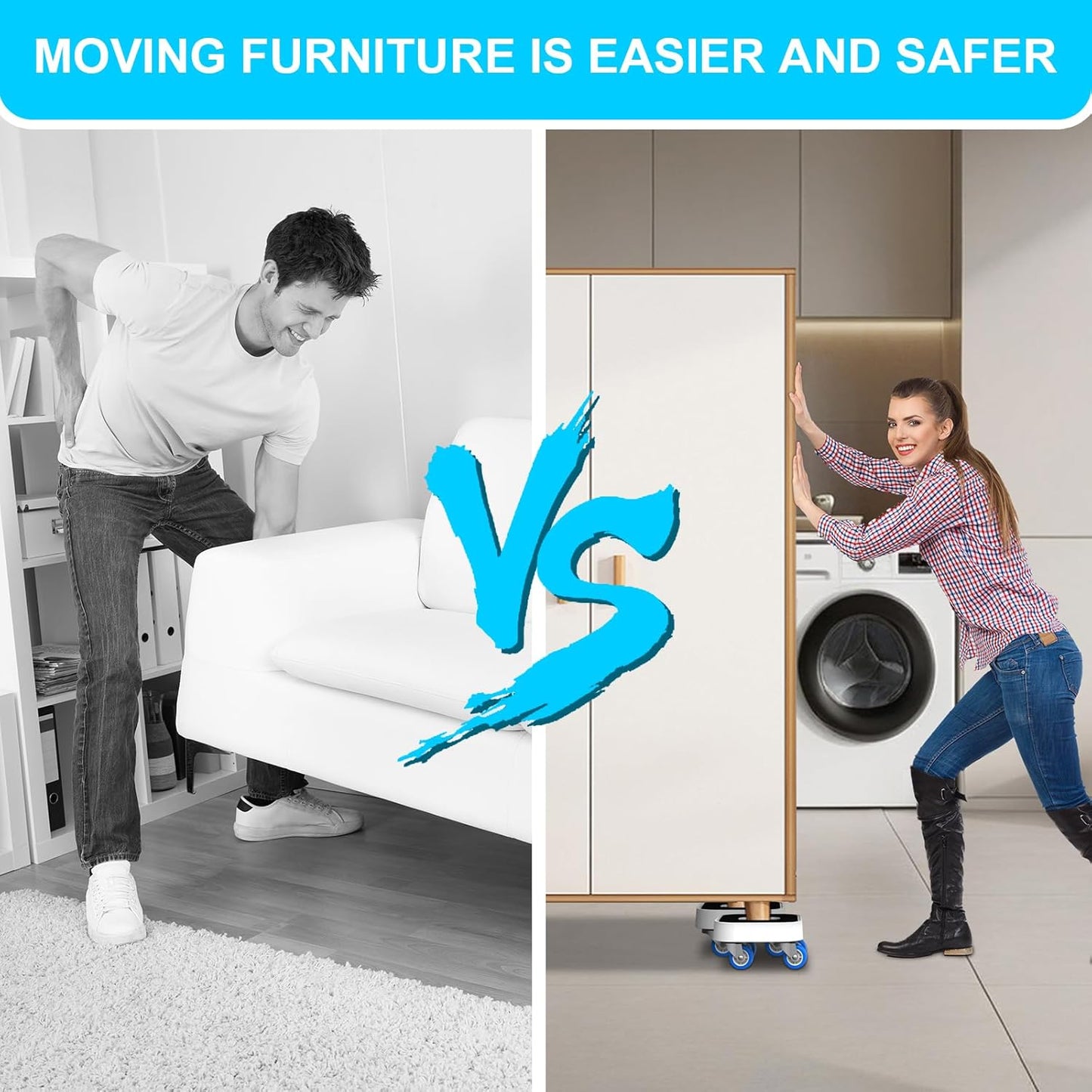 New Upgrade Furniture Sliders, Furniture Dolly with 360° Rotatable Wheels, Furniture Movers for Moving Heavy Duty Sofa, Bed, Load Capacity Up to 900lb