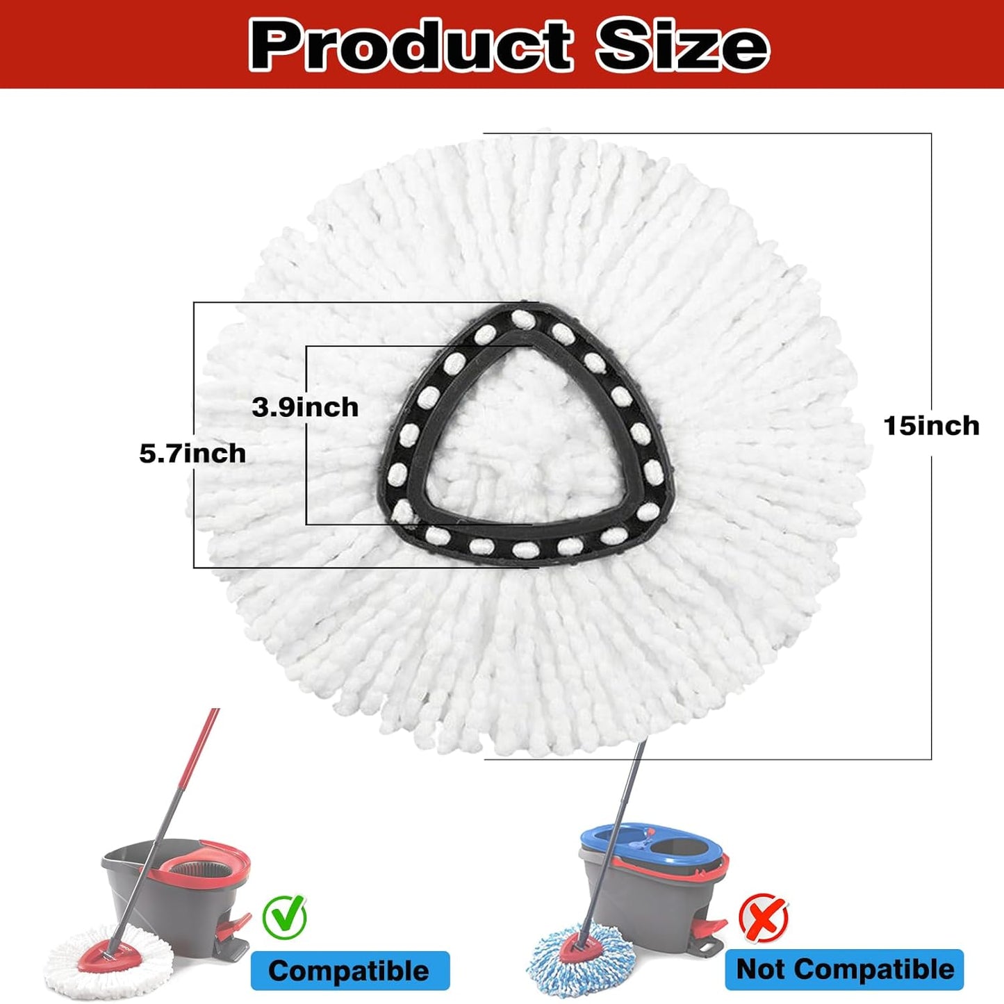 10 Pack Spin Mop Replacement Heads, 100% Microfiber Spin Mop Refill for Easy Wring, 360 Degree Spinning Mop Head Replacement Compatible with Triangle Spin Mop for Easy House Cleaning Floor Mopping