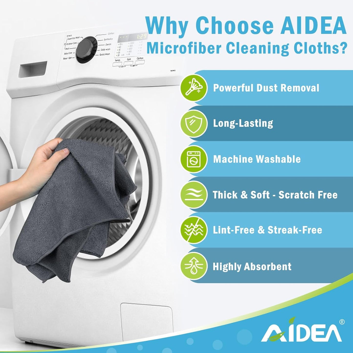 AIDEA Microfiber Cleaning Cloth 100PK, Soft Microfiber Towels for Cars, Absorbent Cleaning Rags, Lint-Free Streak-Free Wash Cloths for House, Kitchen, Window(12inx12in), Grey