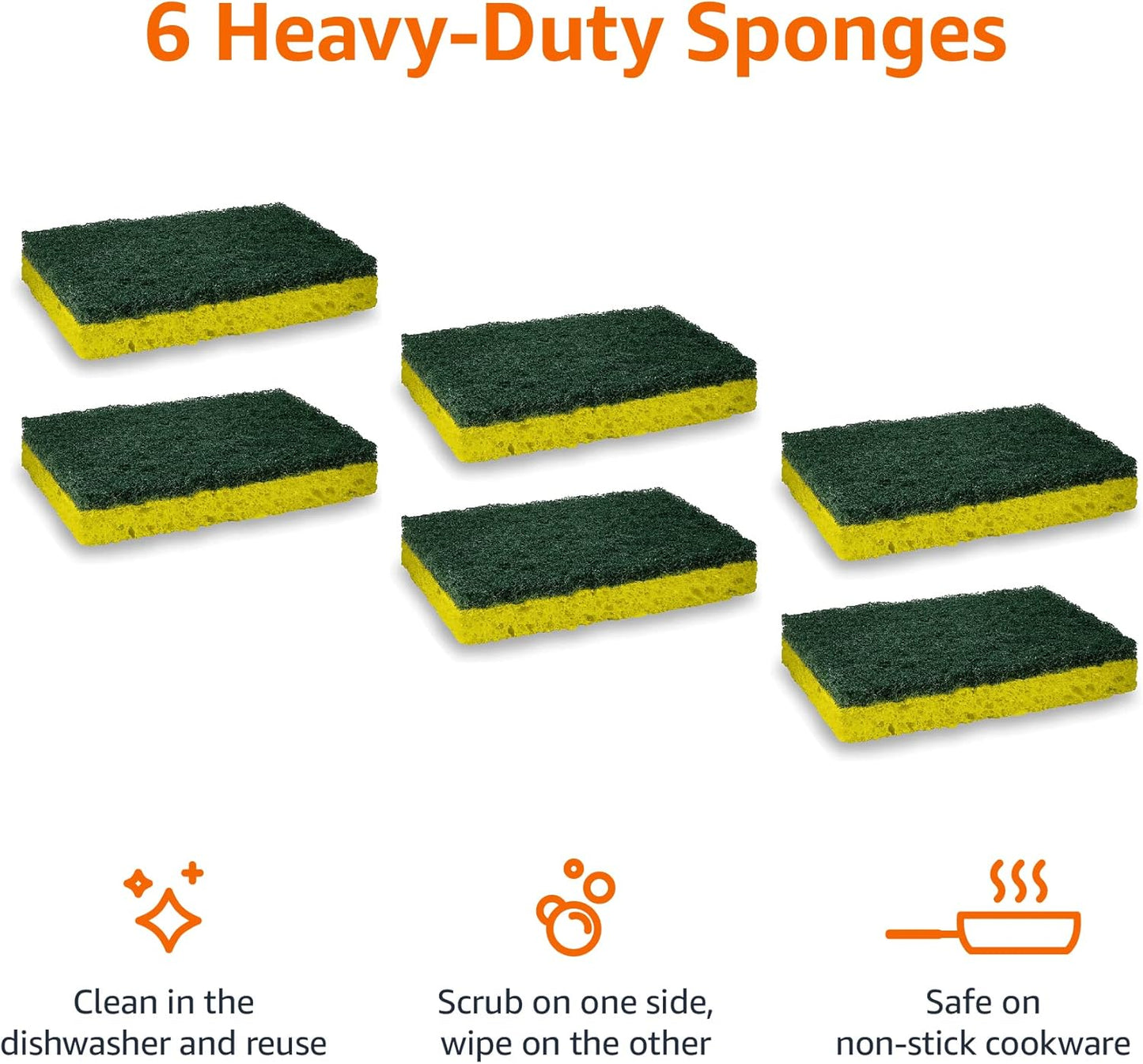 Amazon Basics Cleaning Sponges, Multipurpose, Heavy Duty Scrub Sponges, Yellow/Green, 6-Pack