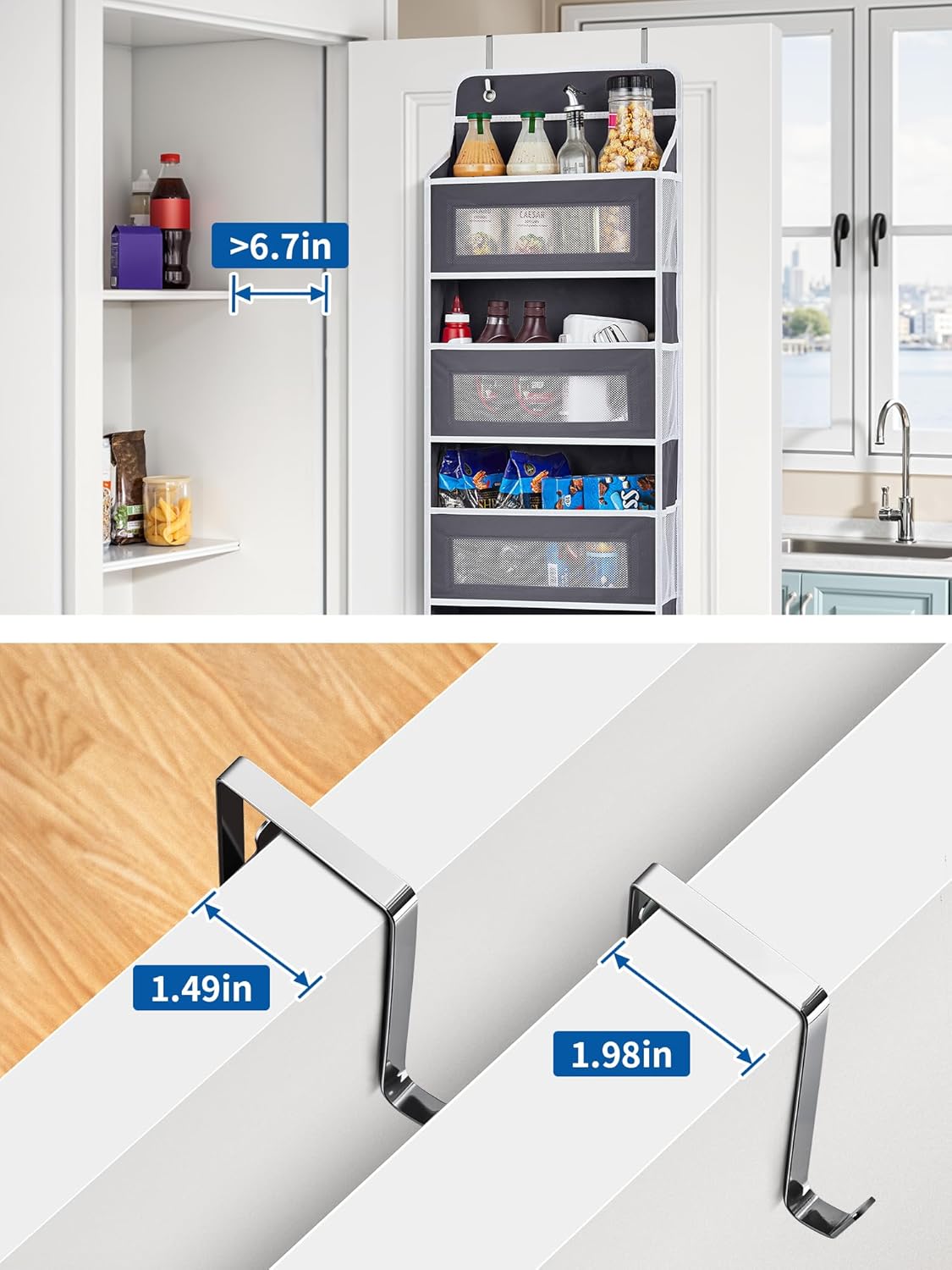 JARLINK 2 Pack Over The Door Organizer, 5 Shelf Door Hanging Organizer with 5 Large Pockets, 44 lbs Weight Capacity Hanging Storage for Bathroom, Bedroom, Nursery, RV, Pantry (Dark Grey)