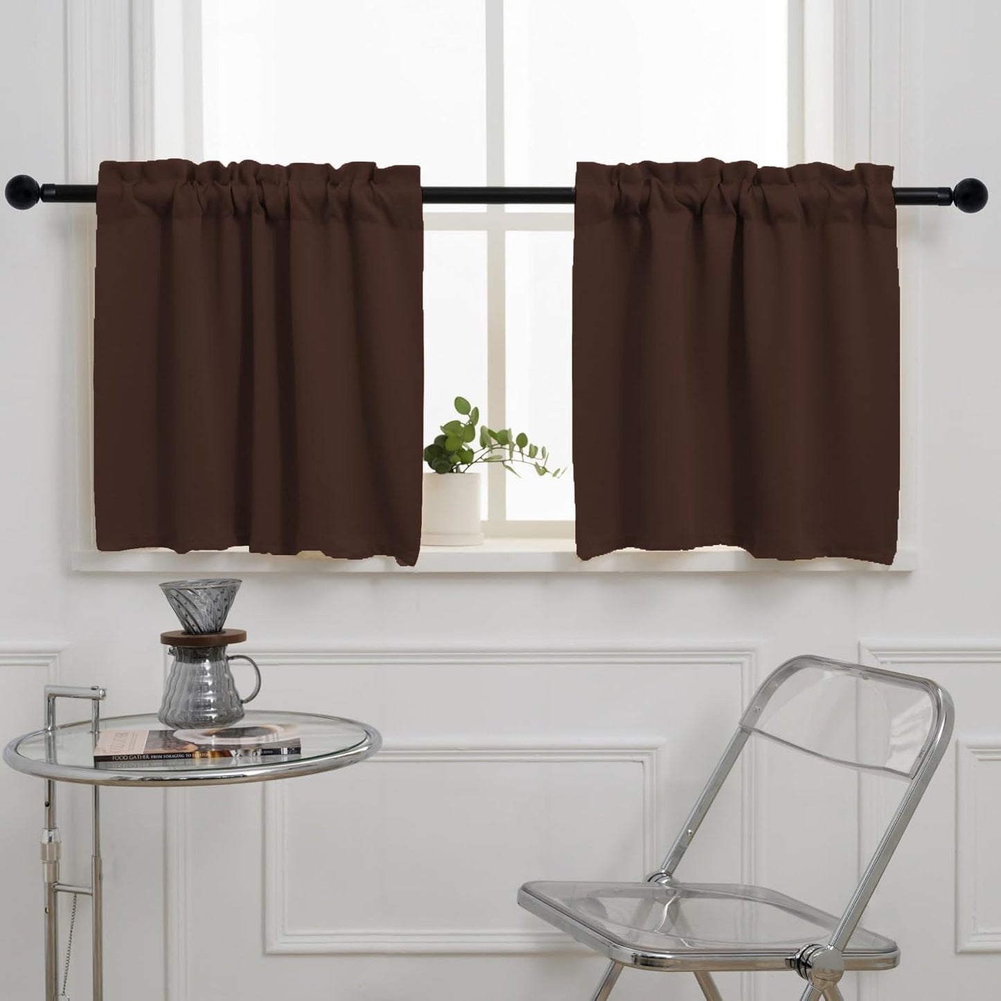 Pickluc Cafe Curtain (Half Window Curtain) 30 Inches Length, Rod Pocket Kitchen Curtain, Short Blackout Curtain for Small Window, 30" Wide and 30" Long, 2 Panels, Chocolate Brown