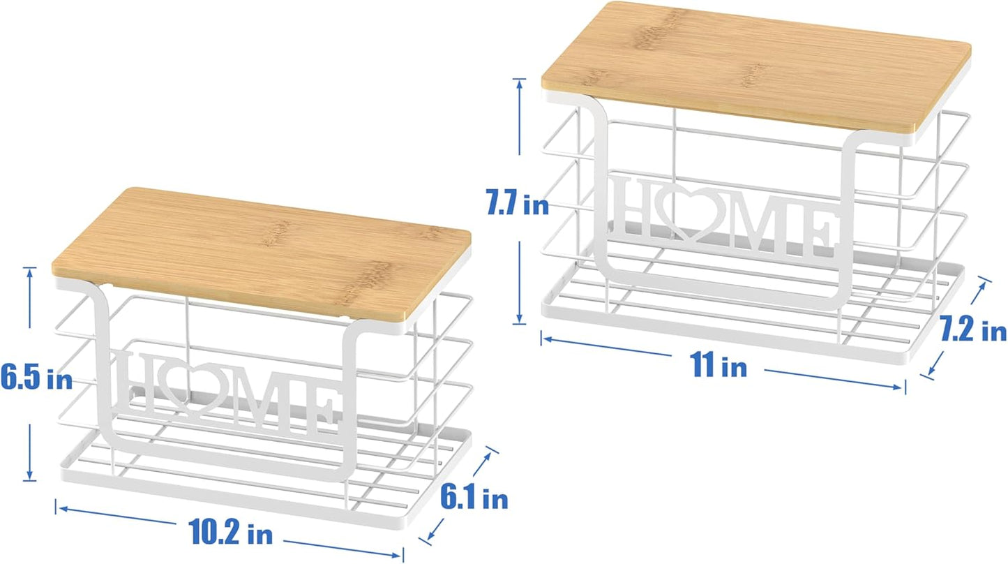 Trash Bag Holder, Thipoten Trash Bags Dispenser with Bamboo Top, Suitable for Garbage Bags Purchased Online or Supermarket, Perfect Storage Organizers for Cabinet, Under Sink (White, 2pack-XL/L)