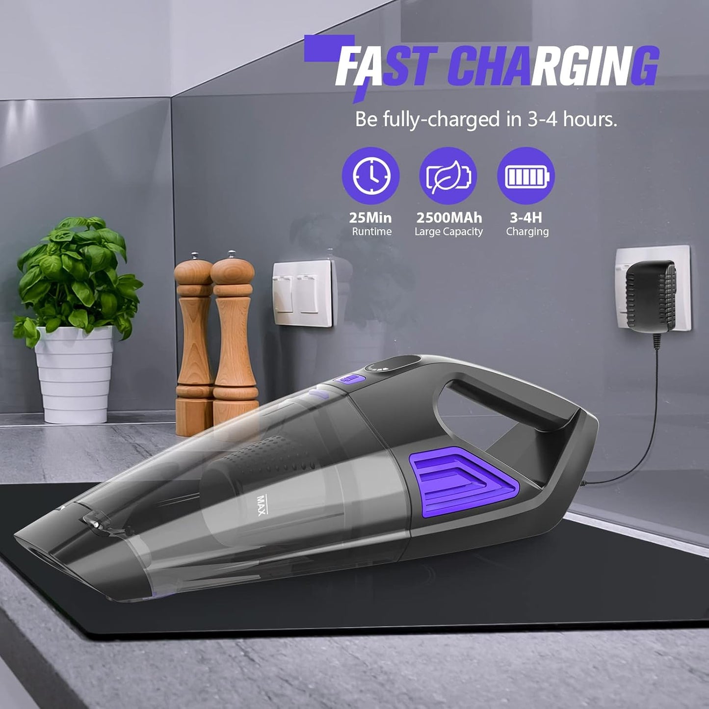 Handheld Vacuum Cordless Cleaner,Powerful Portable and Dust Buster Hand Vcauum Rechargeable with Large-Capacity Battery for CarPetOfficeHome (Dark Purple)