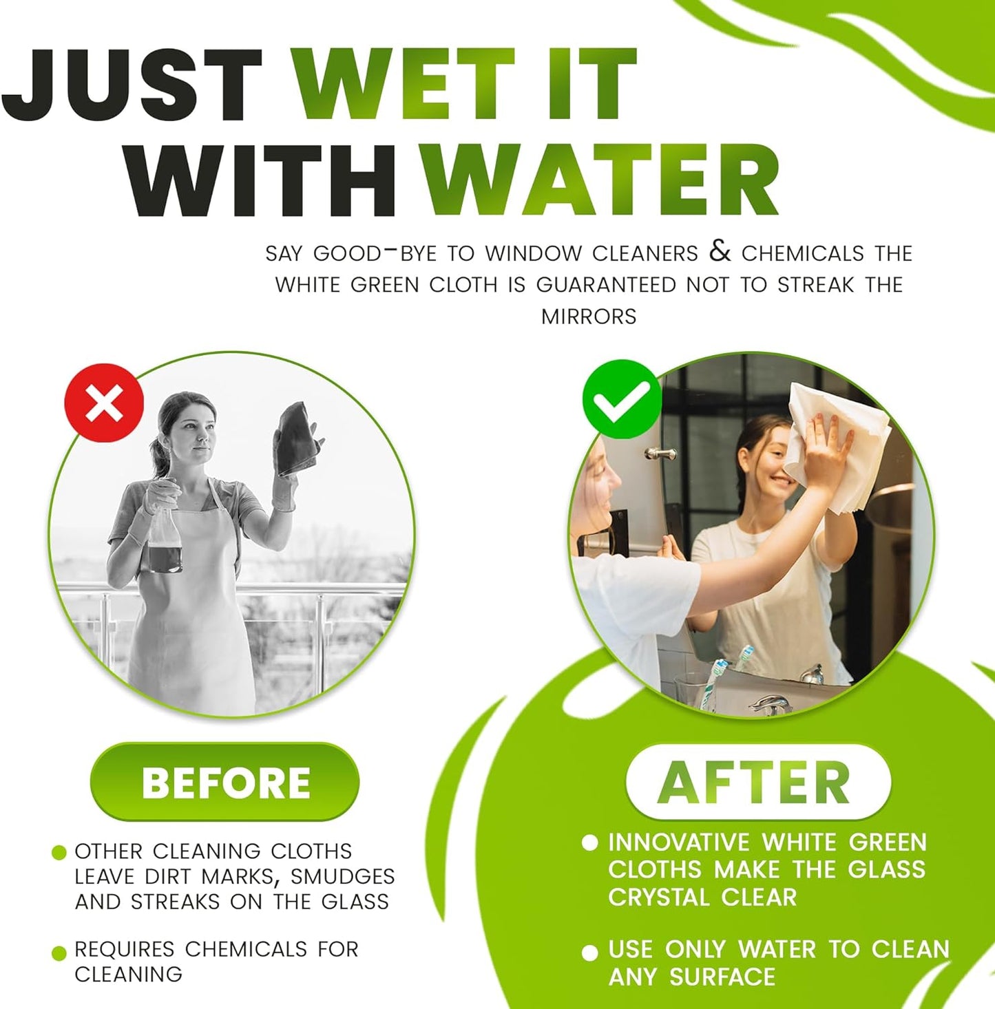 4-Pack Reusable Cleaning Cloths for Streak-Free Windows, Mirrors & All-Purpose Use – Chemical-Free, Absorbent, Non-Abrasive, 16" x 16" White Cleaning Rags, Made in The USA