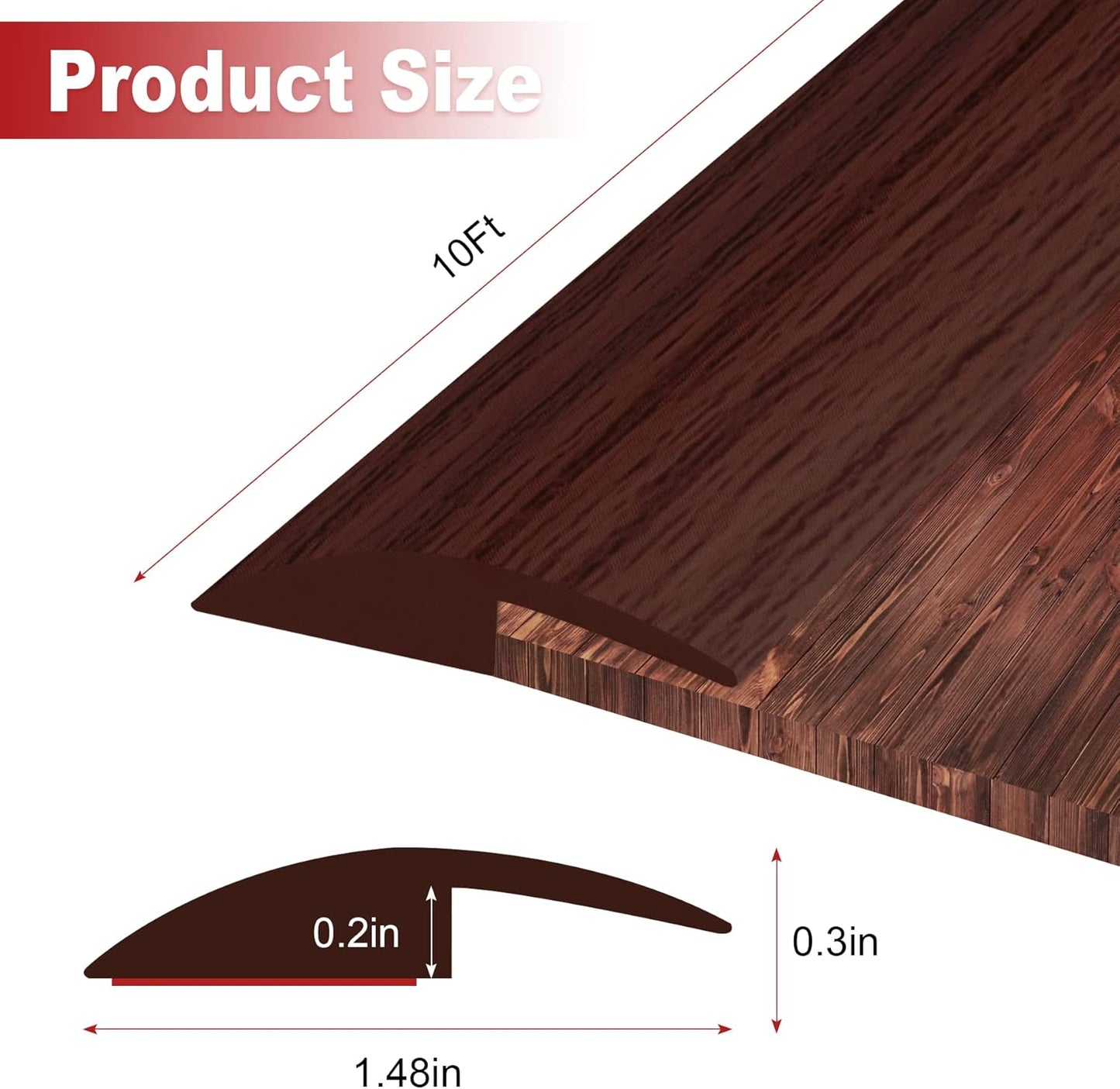 10Ft Carpet Floor Transition Strip, Self Adhesive Floor Edging Trim Strip for Doorway, PVC Floor Divider Threshold Cover Suitable for Threshold Height Less Than 5 mm - Red Wine