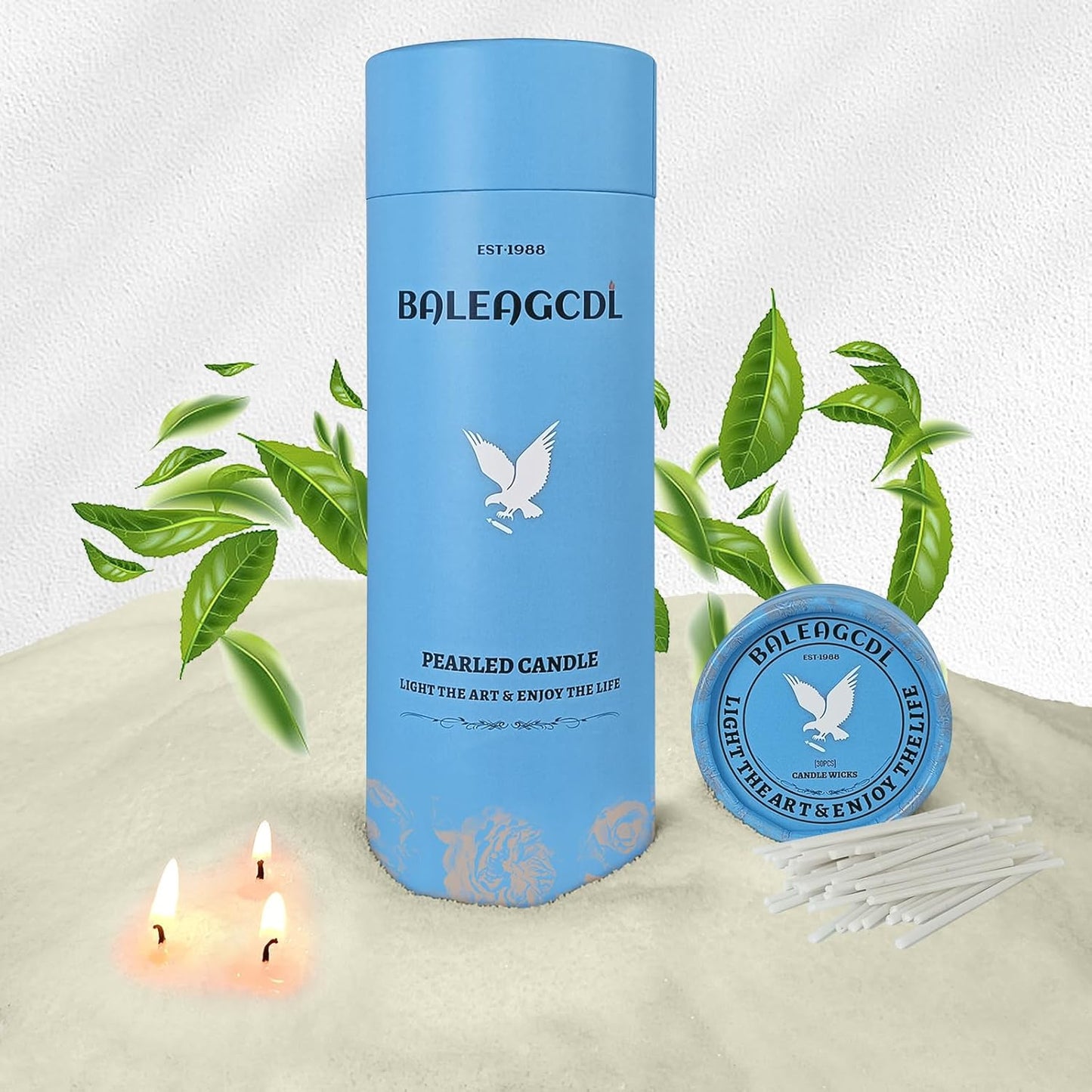 Green Tea Scented Light Green Pearled Candle 18oz Luxury Sand Candle Granulated Wax 30 Cotton Wicks Wax for Candle Making Decorative Candles Smooth and Clean Burning Lasts up to 120 Hours