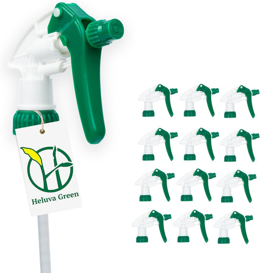 Heluva Green Spray Bottle Nozzle Replacement, Bottle Tops Only - Sprayer Nozzle Triggers for Heavy Duty, Commercial, Home Cleaning Solutions - Fits 8,16,24,32 oz Plastic & Glass Bottles, Green 13 pack