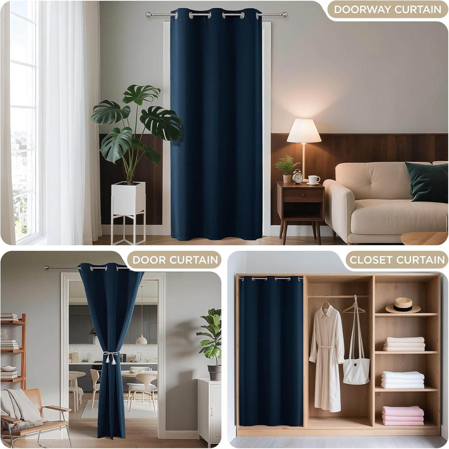 Joydeco Blackout Door Curtain for Doorway Privacy 78 Inches Long, Grommet Closet Curtain for Open Closet, Room Divider for Bedroom Living Room (Navy Blue, 40Wx78L, 1 Panel)