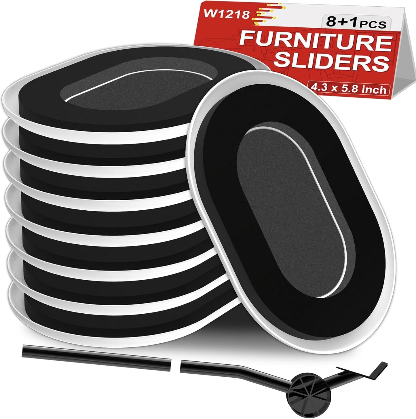 Upgrade Furniture Sliders, Furniture Sliders for Carpets, Oval Moving Pads with 8 PCS 5.8 * 4.3" Carpet Sliders+1 Lifter, Furniture Moving Sliders for Easy Move Bed Tables Cabinet, Protect Carpets