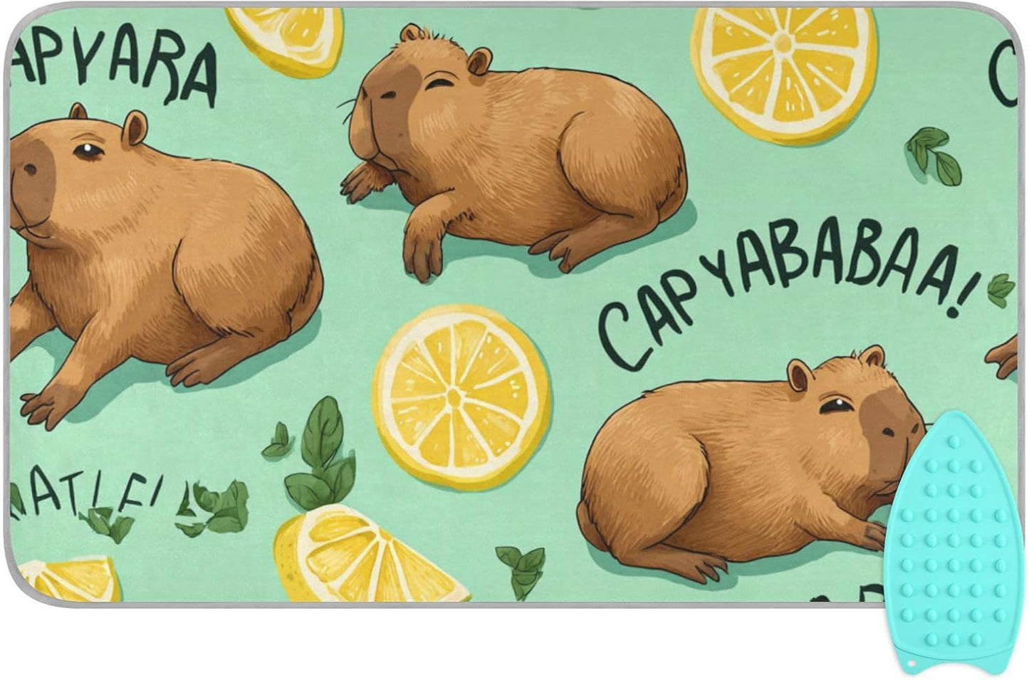 Mint Green Capybara Lemon Ironing Mat for Table top Portable Ironing Pad Blanket for Washer Dryer Countertop Travel