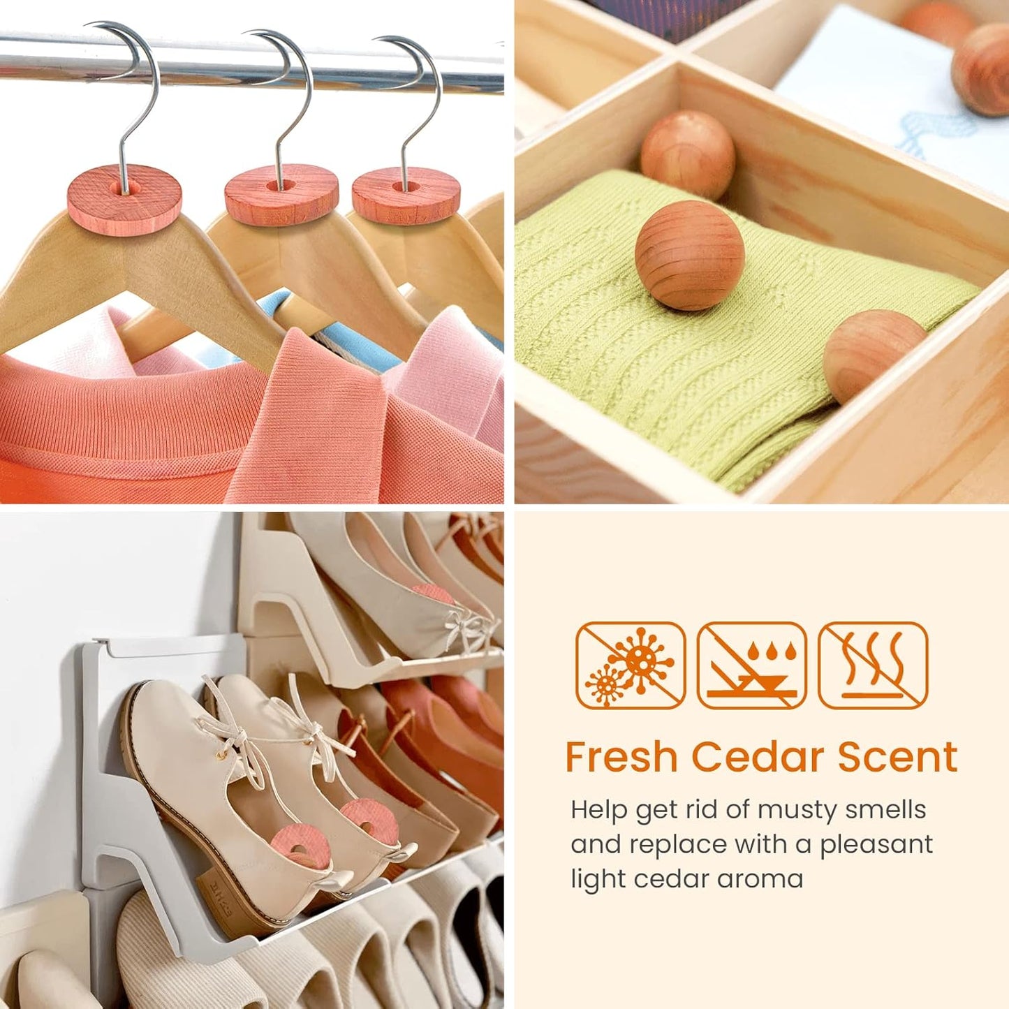 Homode Cedar Chips and Bags, Fresh Cedar Wood Rings and Sachets for Clothes and Shoes Storage, Ideal for Closets and Drawers, 40 Pack