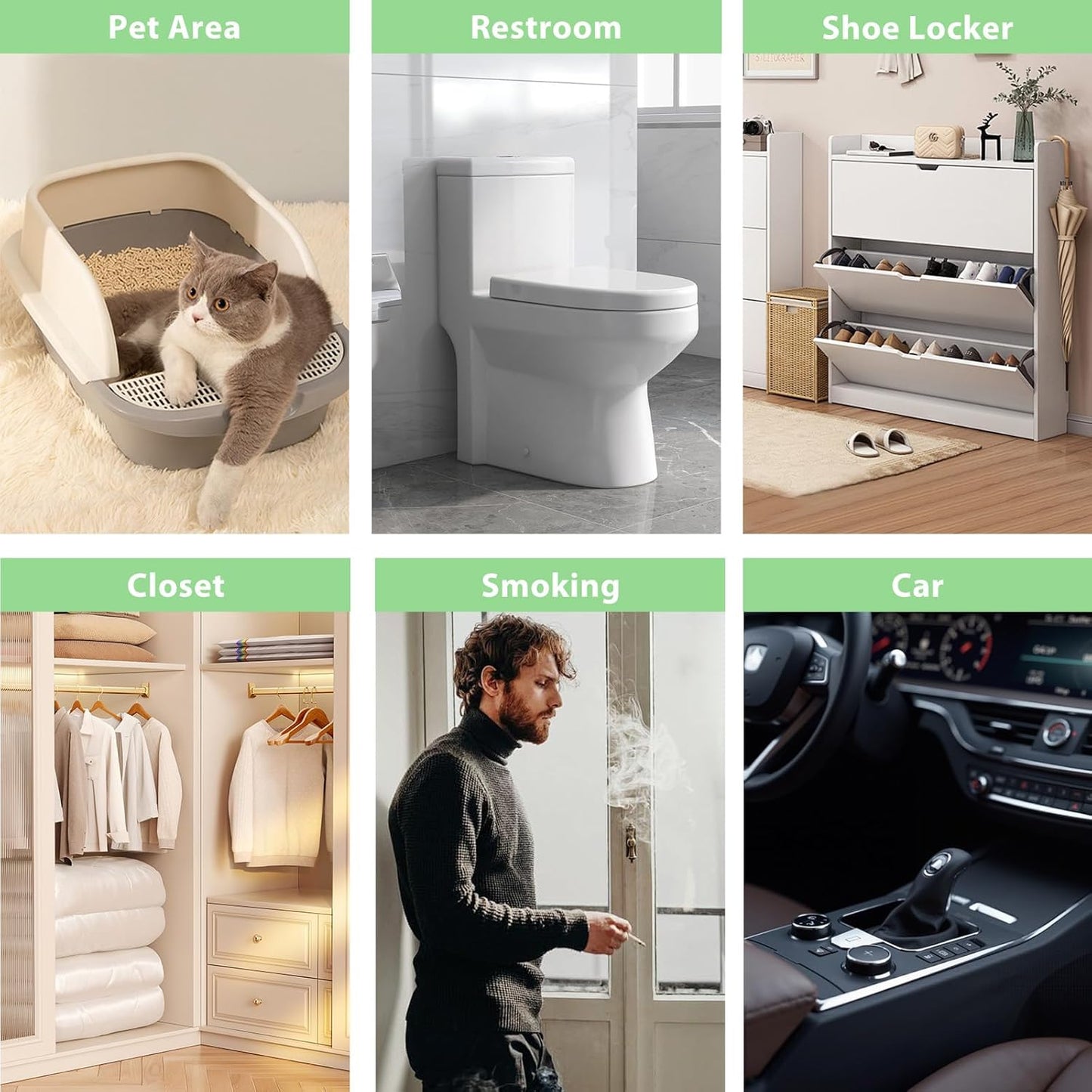 Refrigerator Deodorizer for Strong Odors,USB Charging Lasts 10+ Years Works in Cars Shoe Closets Pet Areas More Effective Than Traditional Deodorizers Green