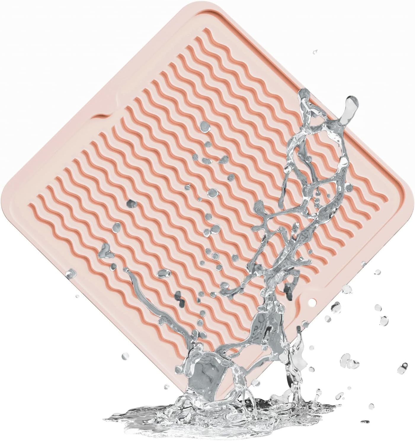 ZLR Silicone Dish Drying Mat for Kitchen Counter, Eco-Friendly Fast Dry Dish Mat, Easy Clean Multi Usage Drying Matt, Heat Resistant Trivet, 12" x 12" Middle, Peach Pink